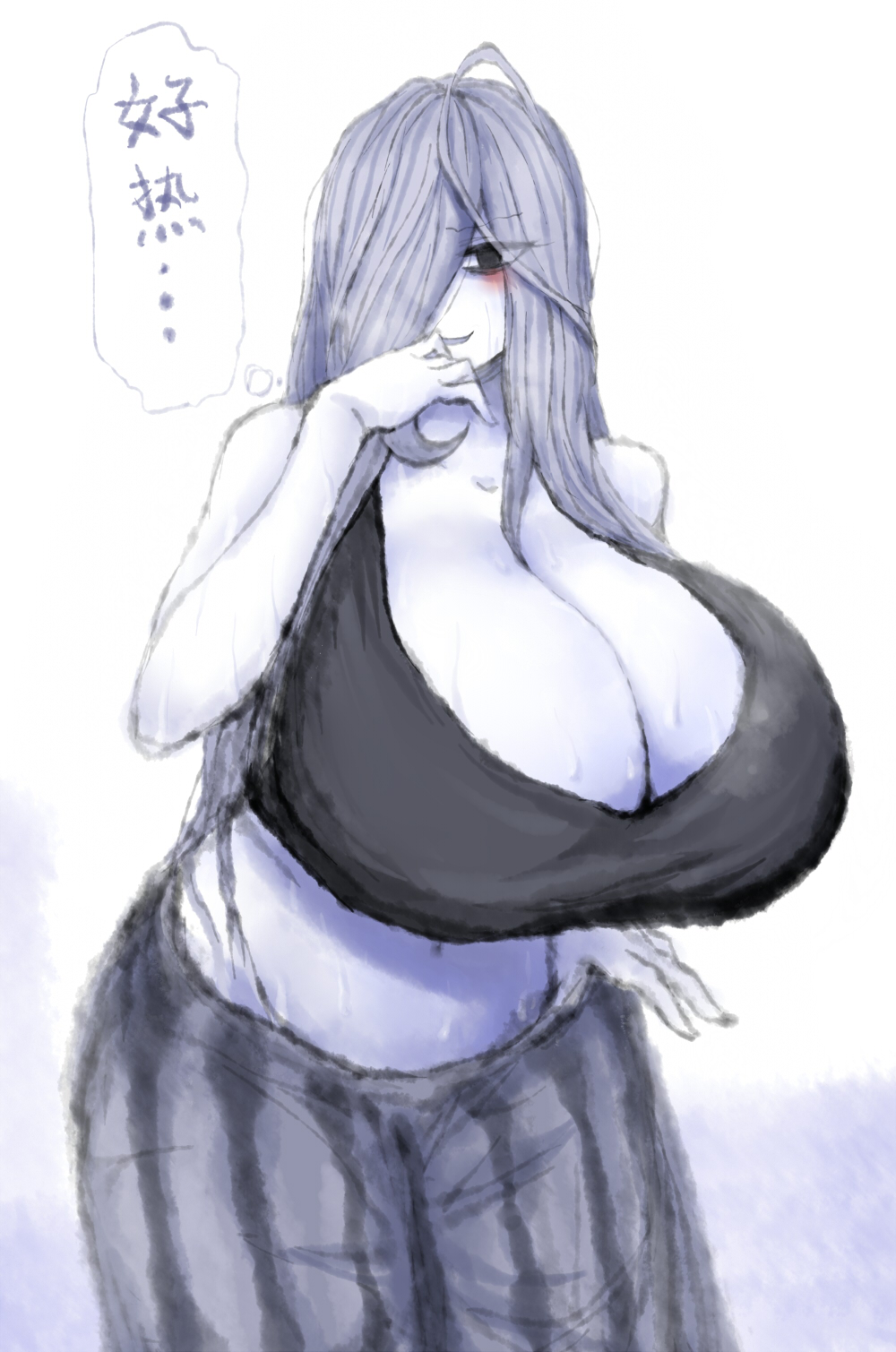 1girls, 2b213, big breasts, bra, breasts, cleavage, female, hair over one eye, huge breasts, mei's mother (2b213), milf, solo, solo female, tagme, translation request