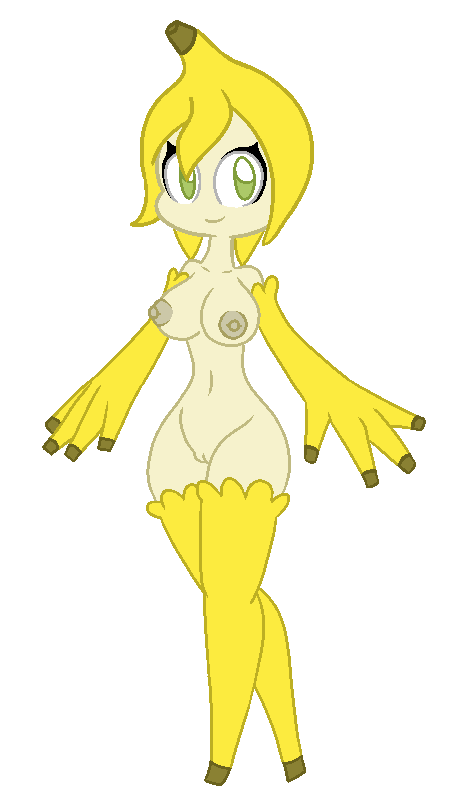 anthro banana bay_(screwroot) breasts female female_focus female_only flora_fauna food_creature fruit gloves green_eyes looking_at_viewer naked naked_footwear navel nipples nude nude_female nudity oc original_character plant pussy screwroot smile white_background