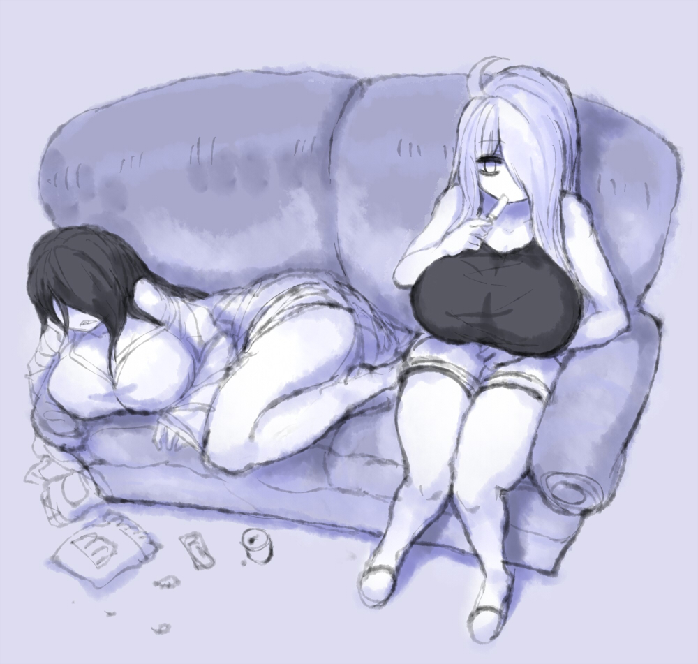 2b213 2girls big_breasts female_only huge_breasts mei_(2b213) multiple_girls sofa tagme the_ring yamamura_sadako