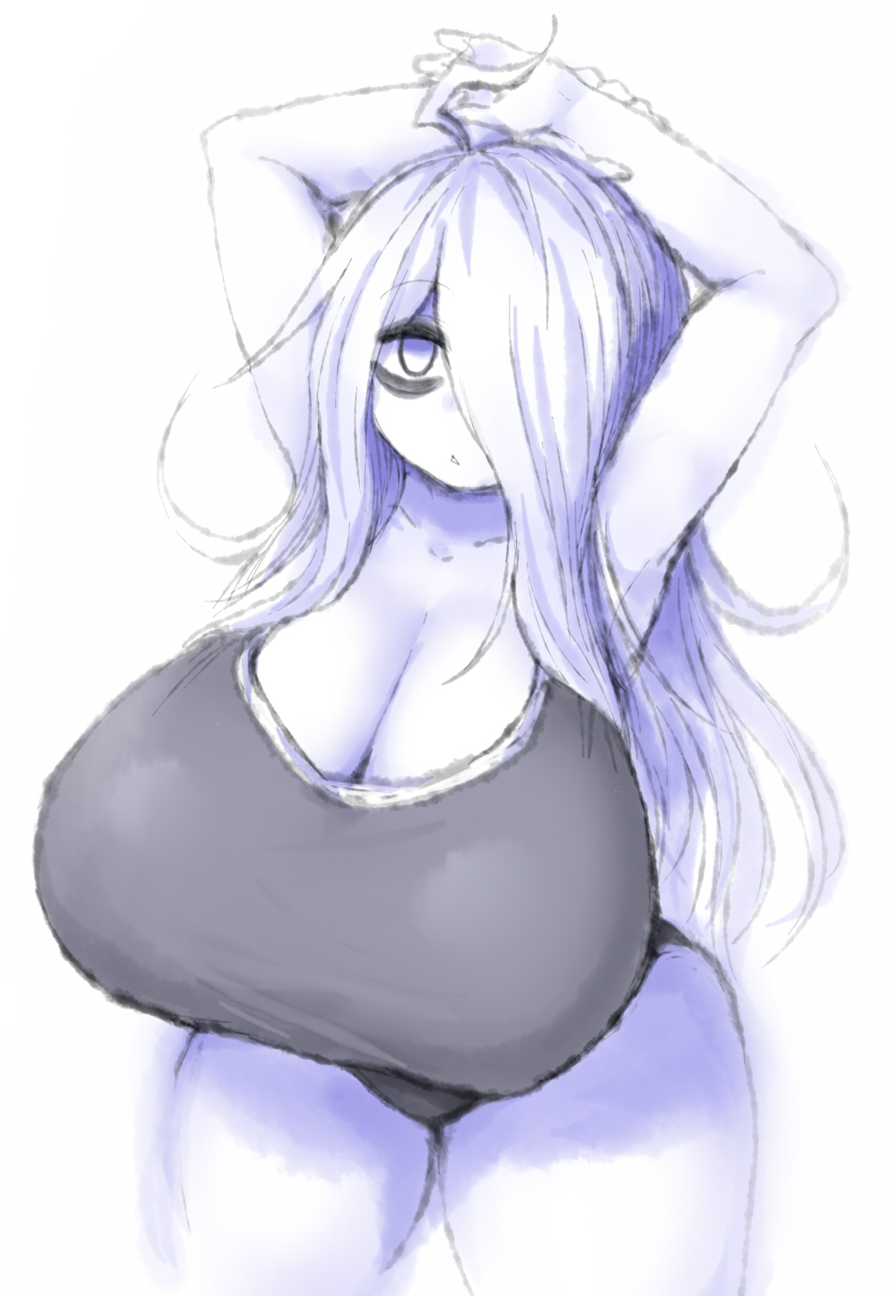 1girls, 2b213, breasts, cleavage, female, hair over one eye, huge breasts, looking at viewer, massive breasts, mei (2b213), swimsuit, tagme