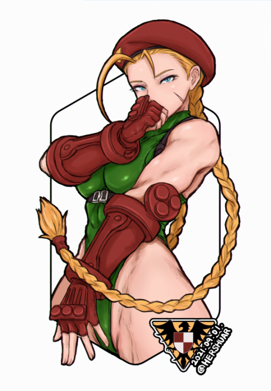 1girls, abs, ass, beret, blonde hair, blue eyes, boots, braid, breasts, cammy white, clothing, female, gauntlets, gloves, hat, headwear, hershuar, leotard, military, muscles, muscular, muscular arms, muscular thighs, scar, skin tight, street fighter, street fighter v, thong, thong leotard, tied hair, twin braids