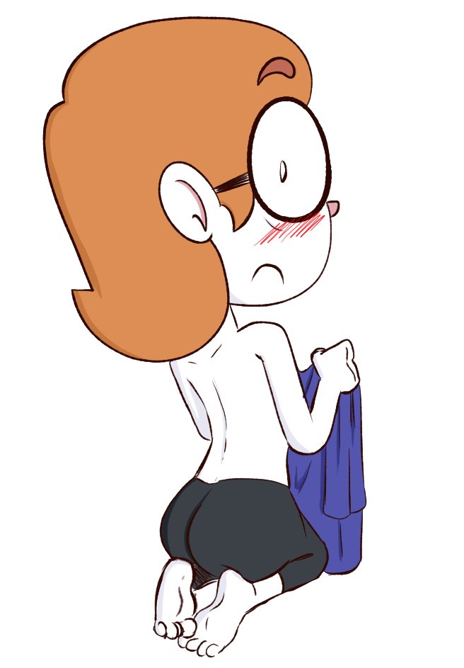 barefoot blush embarrassed female getting_dressed glasses illymation looking_at_viewer mannysdirt modest pants_only red_hair round_glasses surprised sweatshirt tagme topless youtube youtuber