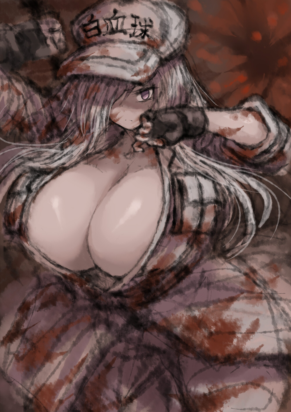 2b213, big breasts, breasts, cleavage, female, hataraku saibou, hataraku saibou black, huge breasts, large breasts, tagme, u-1196, white blood cell (hataraku saibou)