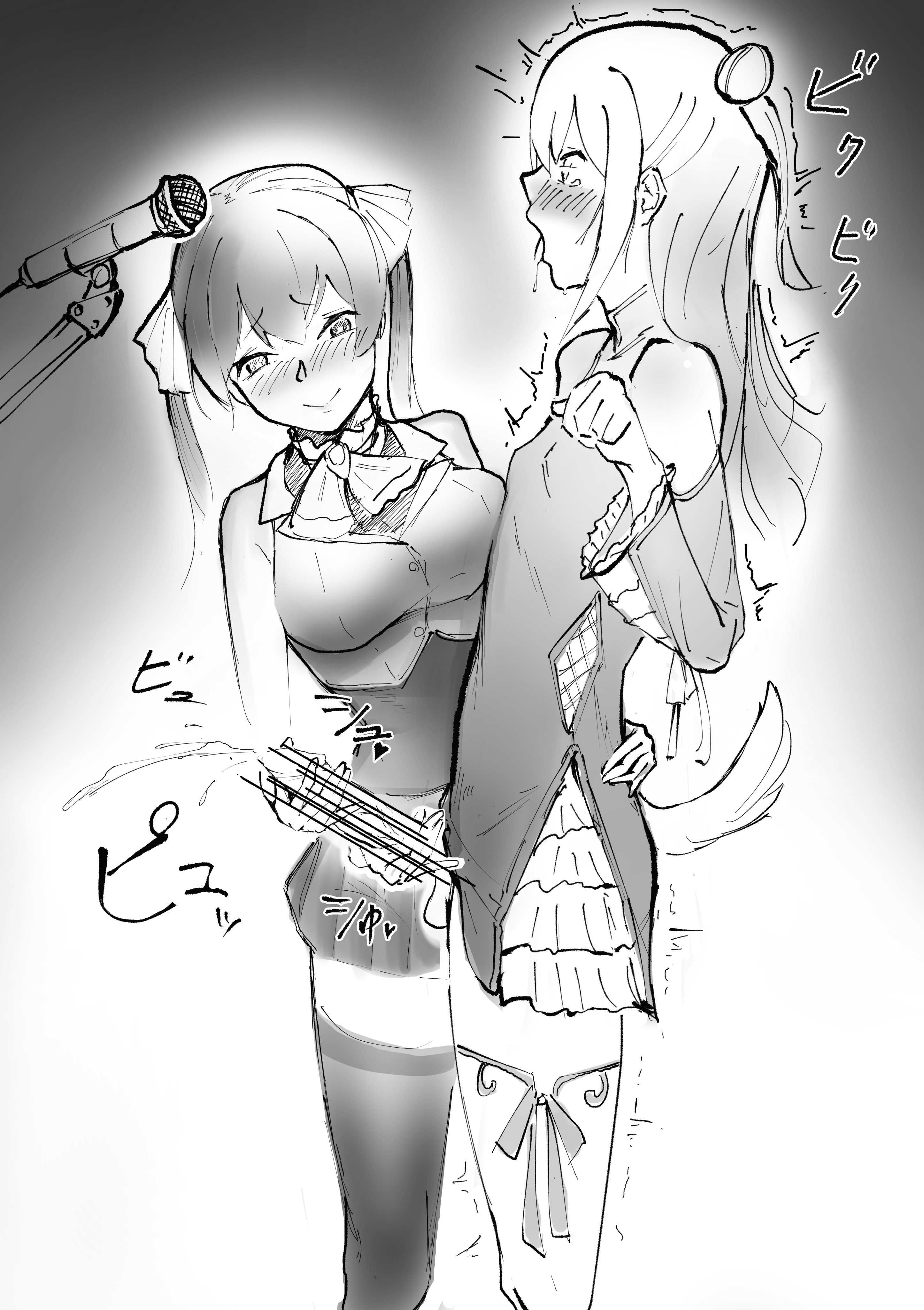 1boy, 1girls, big breasts, breasts, censored, crossdressing, cum, cumshot, dog tail, female, femboy, femboy on female, femdom, handjob, hetero, hololive, hololive fantasy, hololive japan, houshou marine, inuyama tamaki, male, male/female, monochrome, noripro, otoko no ko, straight, taira rurittttt, text, thighhighs, trap, virtual youtuber