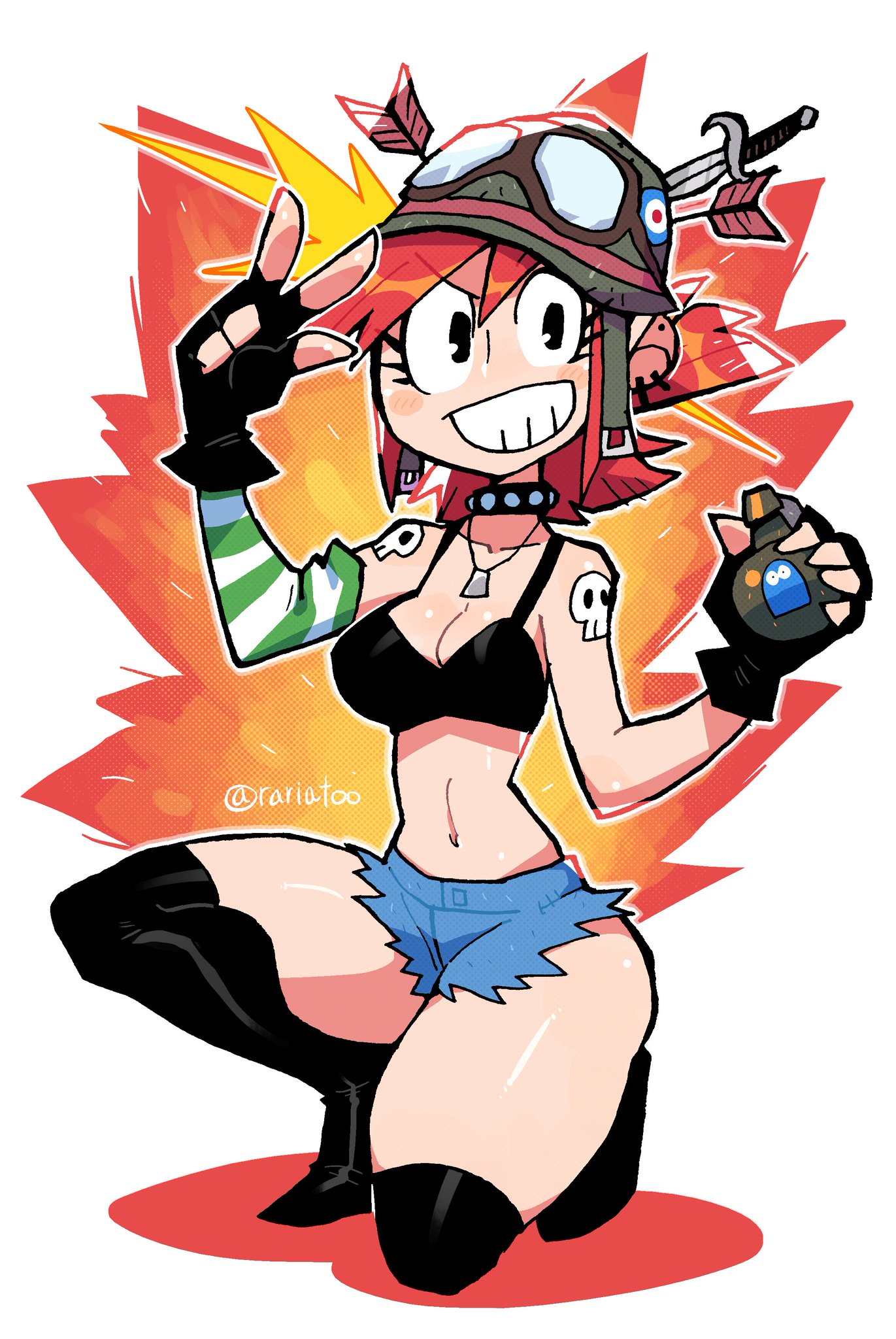 1girls, 2021, bare thighs, cartoon network, cleavage, clothing, crap-man, female, fingerless gloves, foster's home for imaginary friends, frankie foster, human, red hair, solo, solo female, tagme, tank top, thick, thick thighs, thunderthighs, white background