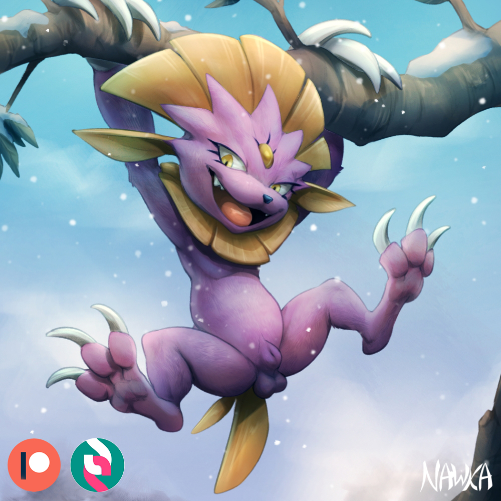 1:1 3_fingers 3_toes animal_genitalia anthro balls barefoot claws feet feral finger_claws fingers fully_sheathed fur genitals hindpaw looking_at_viewer male mammal nawka nintendo nude open_mouth paws pokémon_(species) pokemon pokemon_(species) presenting semi-anthro sheath smile soles solo spread_legs spreading toe_claws toes tongue tree video_games weavile yellow_eyes