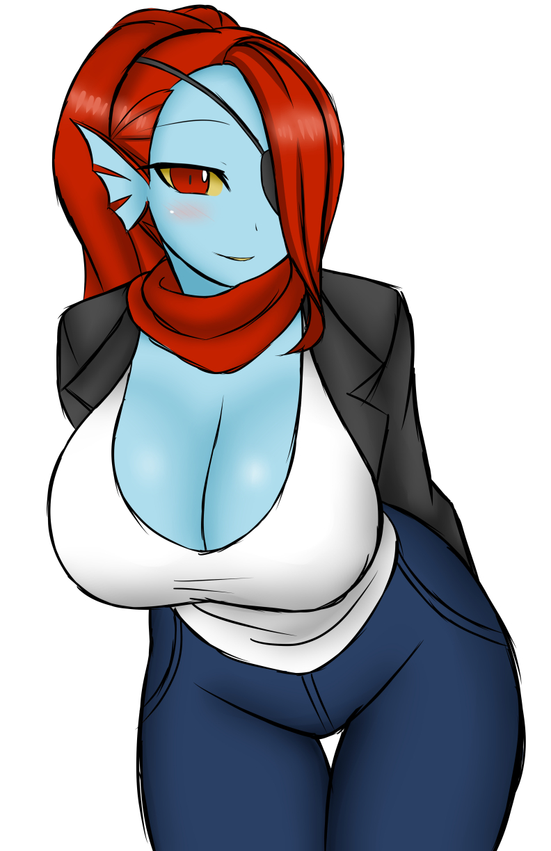 1girls, anthro, anthro only, anthrofied, artist request, ass, bent over, big ass, big breasts, big butt, blue skin, breasts, cleavage, clothed, clothes, clothing, eye patch, eyebrows, eyelashes, female, female only, fully clothed, hanging breasts, hips, huge breasts, humanoid, jacket, large ass, large breasts, large butt, looking at viewer, red eyes, scarf, seductive, seductive eyes, seductive look, seductive smile, sexually suggestive, shirt, simple background, solo, solo female, thick, thick ass, thick thighs, thighs, tight clothing, undertale, undyne, voluptuous, white background, wide hips, yellow sclera