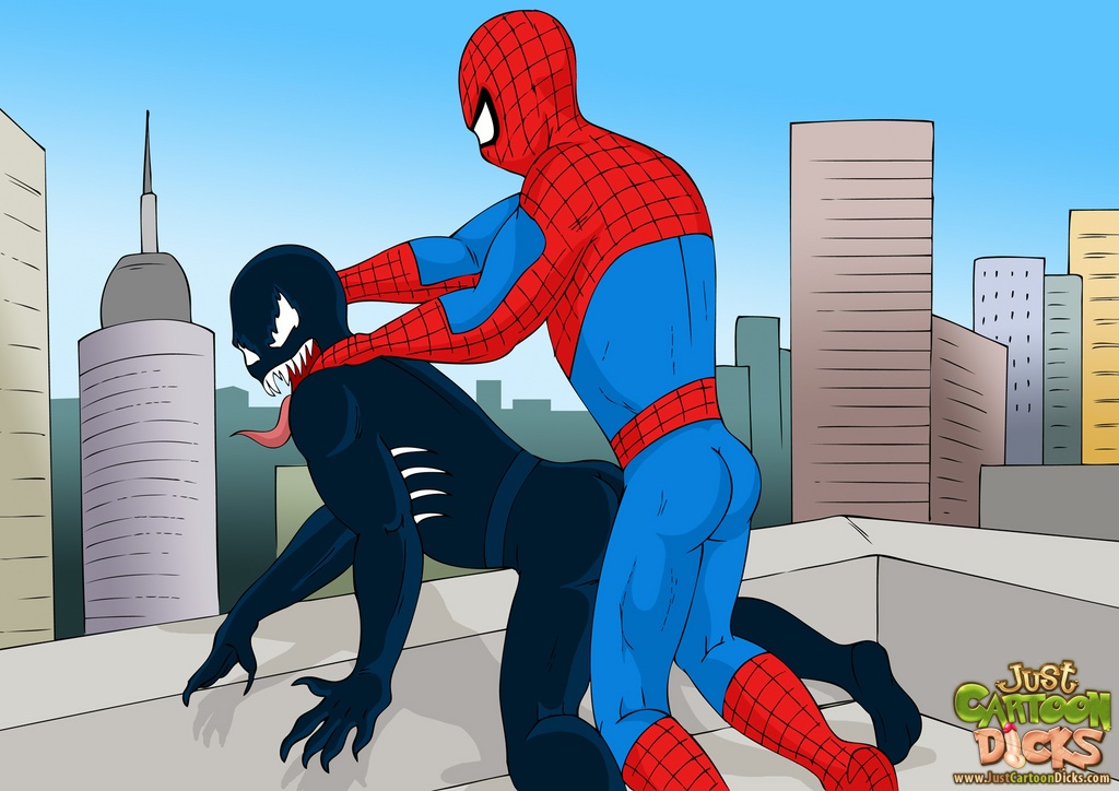 2boys human human_on_humanoid humanoid interspecies interspecies_yaoi justcartoondicks.com marvel marvel_comics no_penis smooth_skin spider-man spider-man_(series) venom_(marvel) yaoi