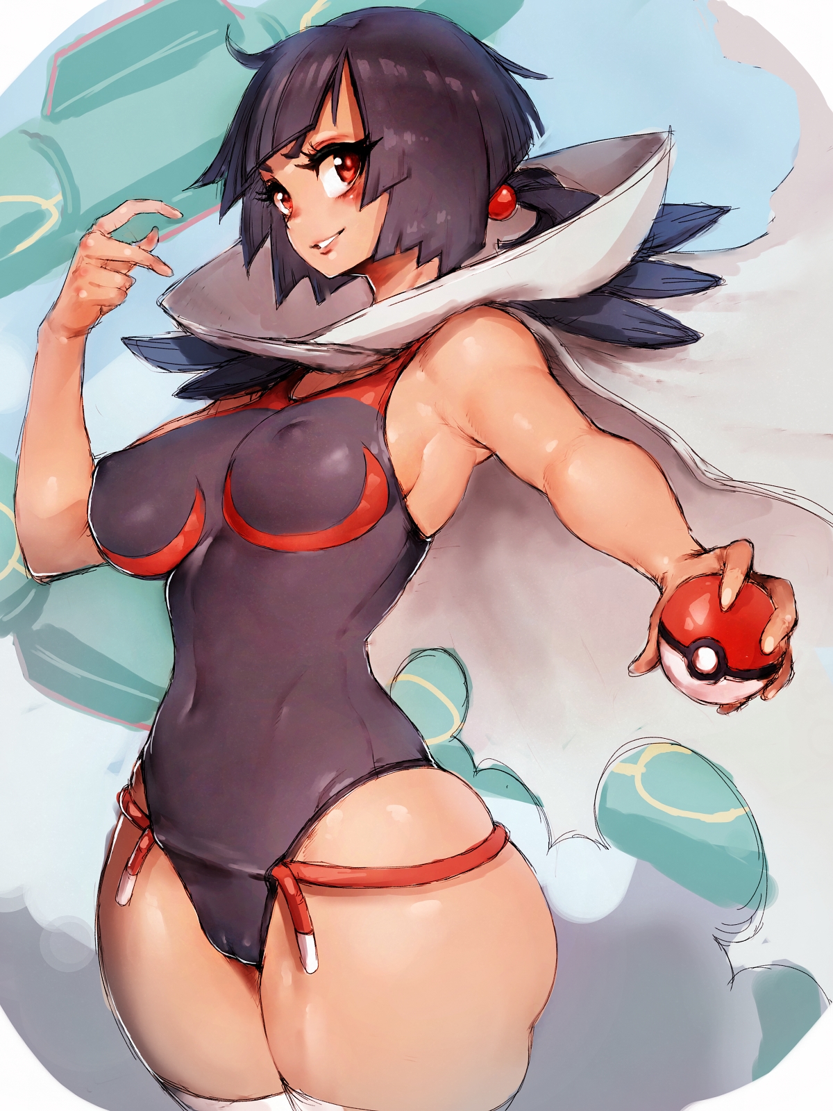 1girls, areolae, big breasts, breasts, cameltoe, female, female only, fumio (rsqkr), large breasts, nipples, pokemon, pussy, skin tight, solo, thick thighs, wide hips, zinnia (pokemon)