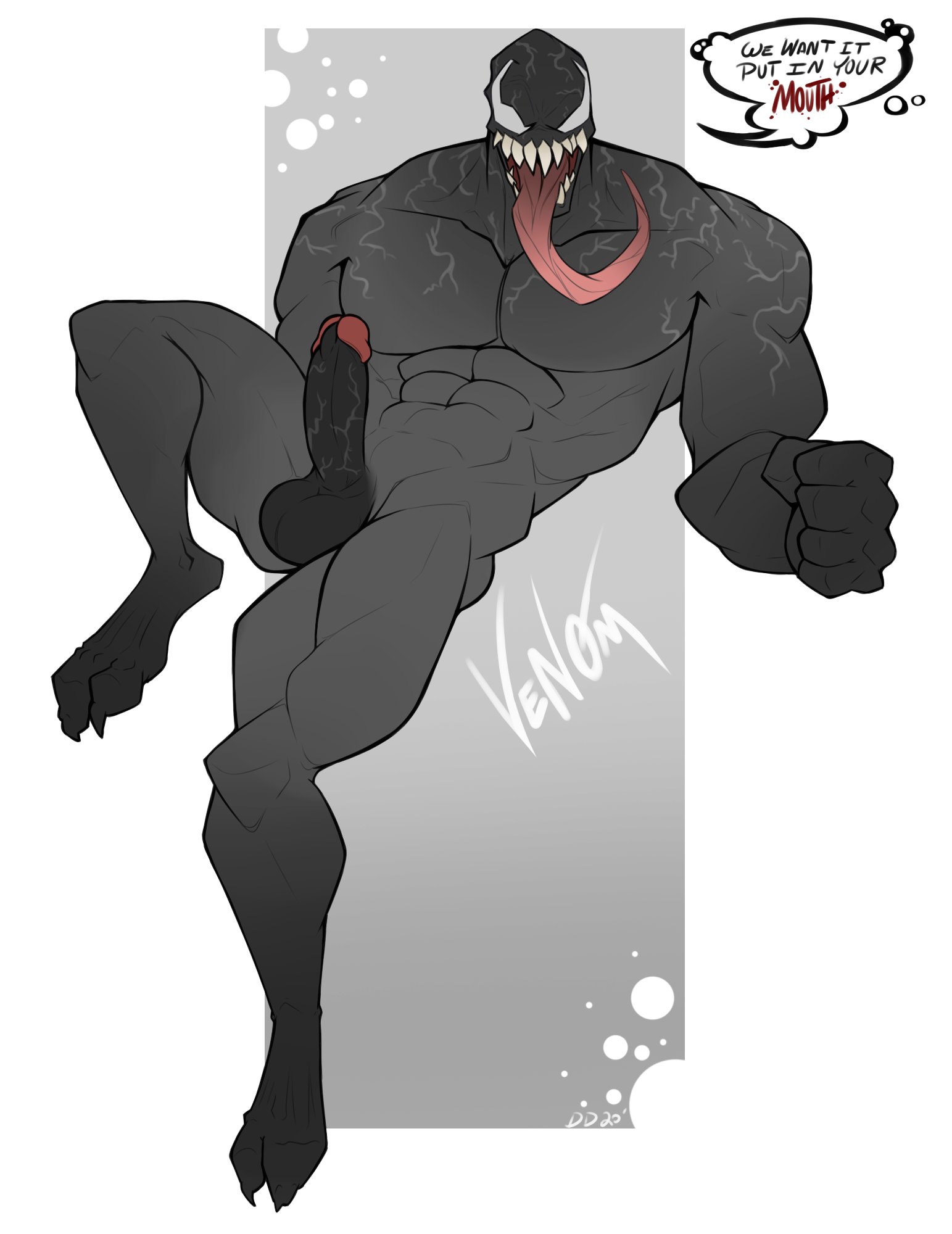 1boy, 2021, english text, male, male only, male pov, marvel, marvel comics, muscular, muscular male, nude, nude male, smooth skin, solo, symbiote, tagme, tongue, tongue out, venom, venom (marvel)