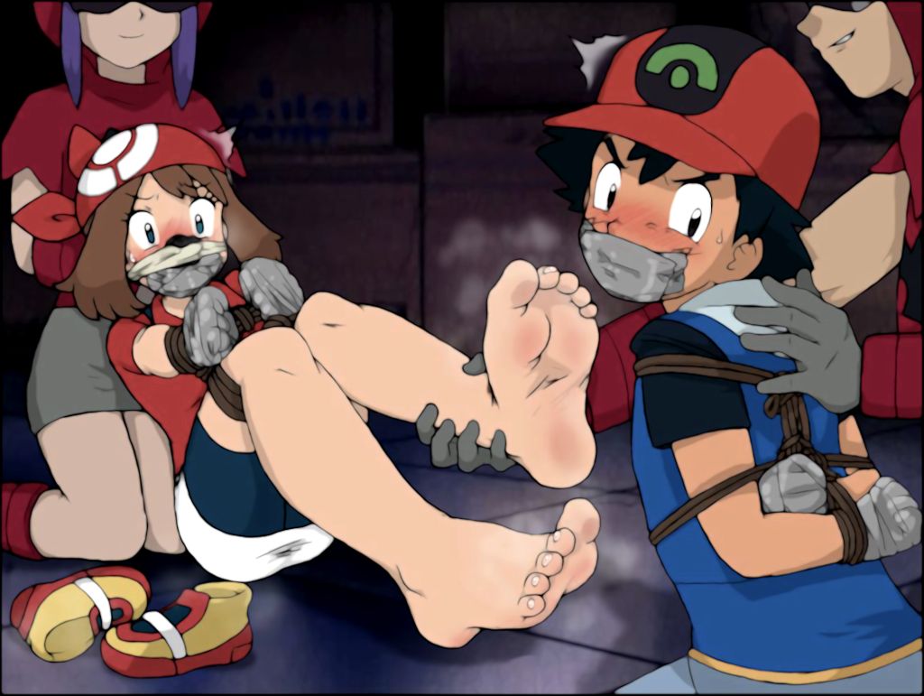 2girls2boys, absurdres, artist request, ash ketchum, barefoot, blush, blushing, bondage, feet, feet up, female focus, foot fetish, foot focus, foot grab, foot musk, foot worship, forced smelling, forced sniffing, grunt (pokemon), headband, highres, huffing feet, humiliation, kidnapped, may (pokemon), pink soles, pokemon, pokemon (anime), pokemon (classic anime), presenting feet, restrained, shoes removed, showing feet, smelling feet, smelly feet, sniffing feet, sock in mouth, socks removed, soles, soles fetish, steaming feet, stinky feet, sweaty feet, team magma, team magma grunt, team magma grunt (female), team magma grunt (male), tied up, toes, tomboy