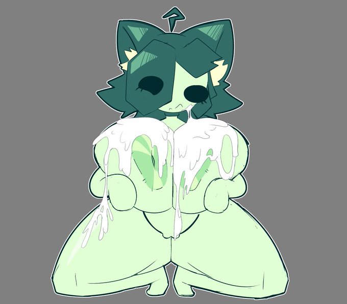 after ejaculation, big breasts, cum, cum on breasts, dark green hair, excessive cum, female, female only, green body, green nipples, holding breast, holding breasts, holding own breast, holding own breasts, kneeling, koracaesh, mawomee (koracaesh), naked female, oc, original character, pussy, spread legs, thick thighs