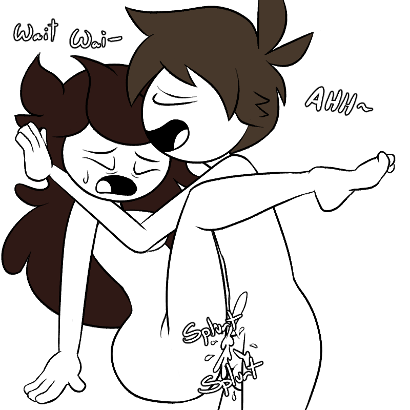 bluejr blush brother_and_sister brown_hair cum_in_pussy female incest jaiden jaiden_animations jax_(jaiden_animations) long_hair nude penetration sitting text white_background white_skin youtube youtuber