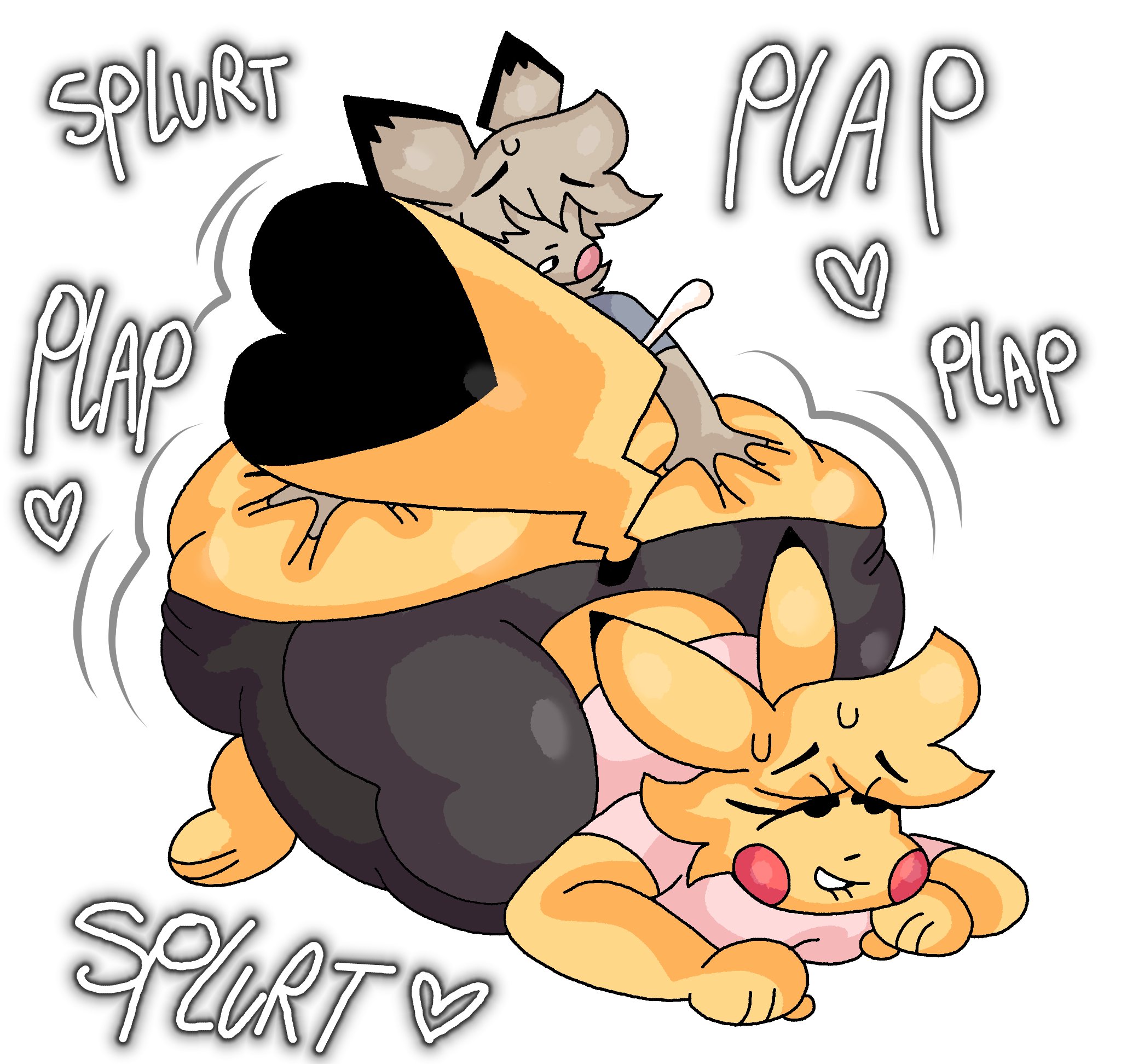 anthro, ass, ass dough, ass grab, ass up, big ass, big butt, bodily fluids, butt grab, cosplay pikachu, cum, deep skin, dork boi, duo, female, female penetrated, genital fluids, hand on ass, hand on butt, heart, hi res, huge ass, huge butt, hyper, hyper ass, hyper butt, lewd dorky, male, male penetrating, male penetrating female, male/female, nintendo, onomatopoeia, penetration, penny (dork boi), penny thunder, pichu, pikachu, pokémon (species), pokemon, pokemon (species), sex, sound effects, text, thick thighs, video games, yellow body