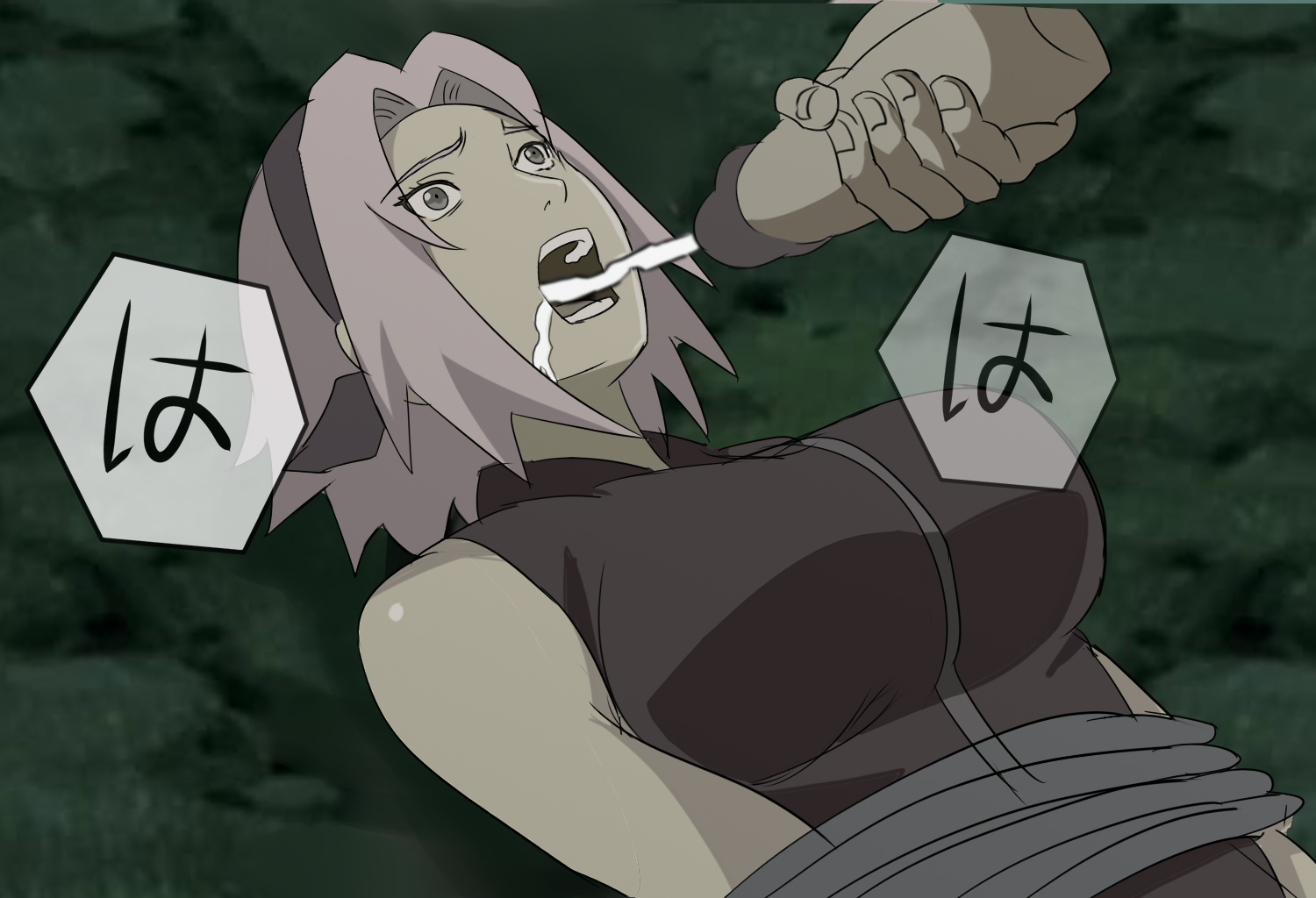 bondage, breasts, cum in mouth, disembodied penis, female, large breasts, male, naruto, naruto (series), naruto shippuden, penis, rape, sakura haruno