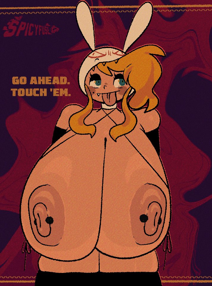 adventure time, armwear, big breasts, black armwear, black eyeshadow, blonde hair, blue eyes, breasts, breasts bigger than head, canon genderswap, cartoon network, eyeshadow, female, female only, fionna the human girl, goth, goth girl, huge breasts, hyper breasts, nipple piercing, nipples, piercing, rule 63, solo female, spicyfuse, tongue, tongue out