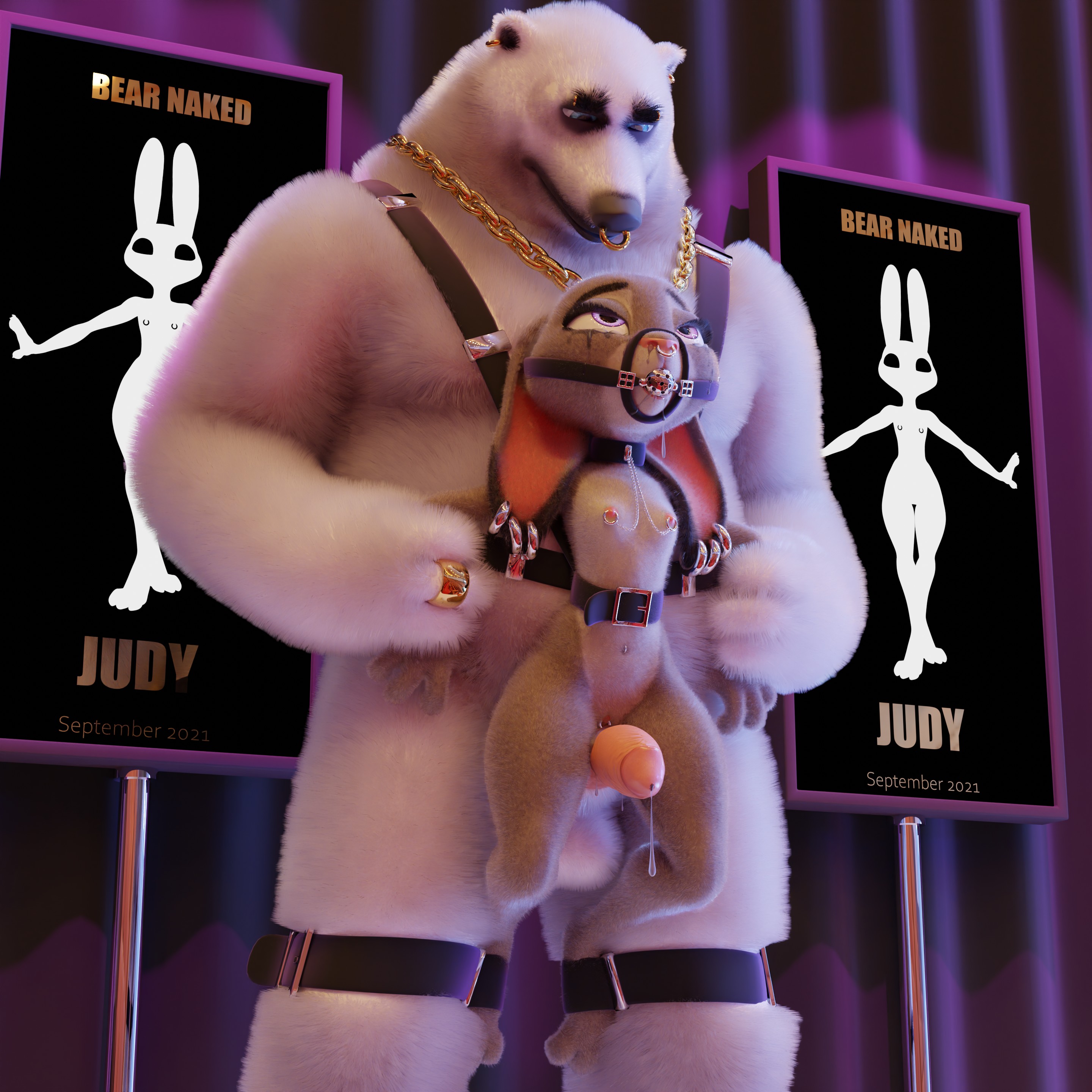 1:1, 3d, 3d (artwork), absurd res, abuse, ahe gao, anthro, anthro on anthro, areola, arm grab, ball gag, bear, big dom small sub, bodily fluids, bondage, bondage gear, bound, breasts, breathable gag, choker, clitoris, clitoris piercing, digital media (artwork), disney, dominant, dominant male, duo, ear piercing, ear ring, facial piercing, fanny packing, female, flat chest, flat chested, flower, forced, fur, furry only, gag, gagged, gangbang, genital piercing, genitals, glistening, gold (metal), gold chain, gold jewelry, gold ring, group, group sex, harness, harness ball gag, harness gag, hi res, inside, jewelry, judy hopps, lagomorph, larger male, leporid, long ears, looking pleasured, male, mammal, meme, mind break, multicolored body, muzzle (object), necklace, nipple piercing, nipple ring, nipples, nose piercing, nose ring, piercing, pink nipples, pink nose, plant, pochemu, polar bear, pussy, rabbit, rape, restrained, rough sex, septum piercing, sex, size difference, slave, small breasts, smaller female, stage, submissive, submissive female, tears, two-tone body, ursid, ursine, white body, white fur, zootopia