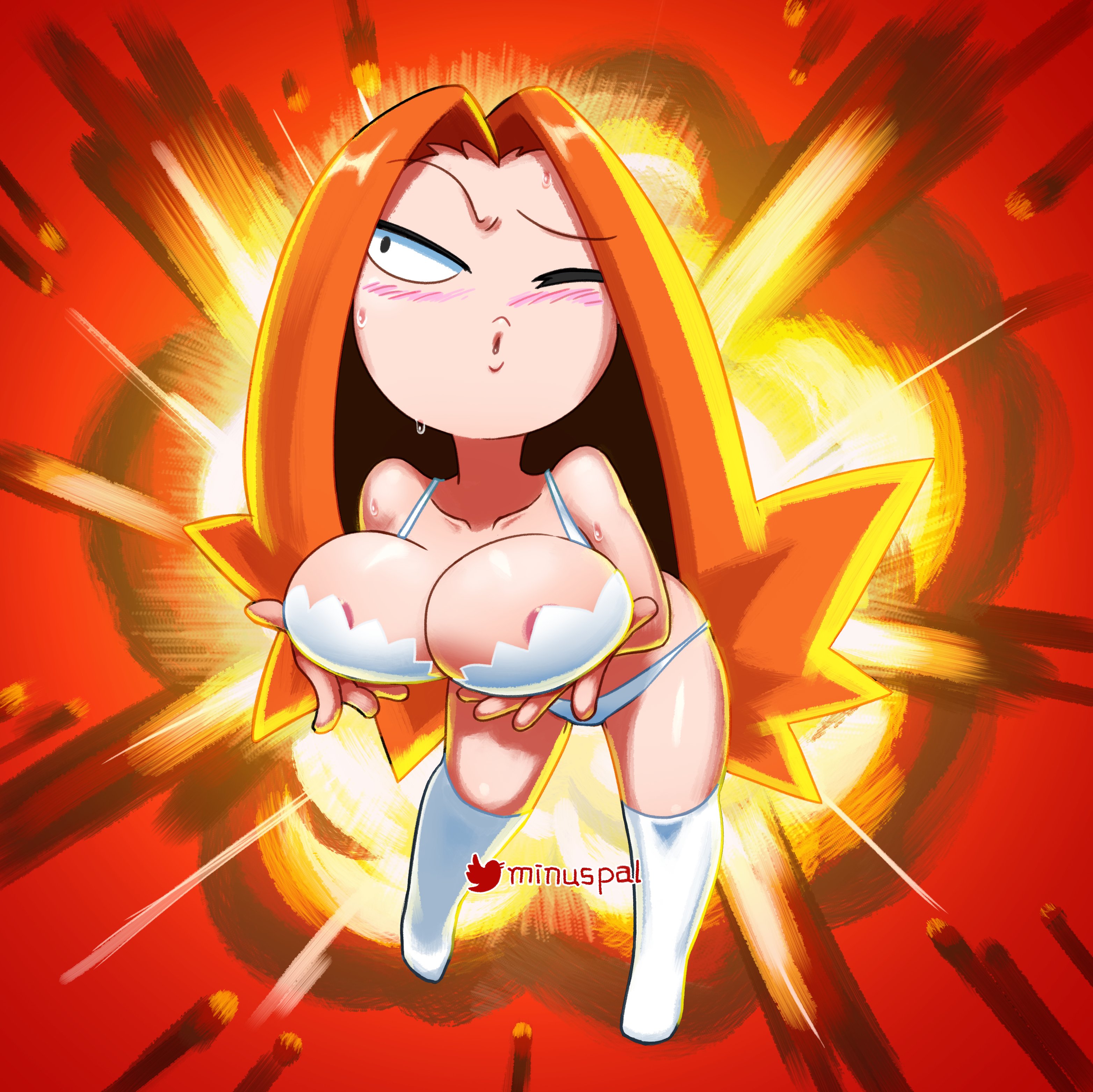 1girls, 2021, bishi bashi special, breast grab, breasts, female, female focus, female only, gachami, long hair, minus8, one eye closed, solo, tagme
