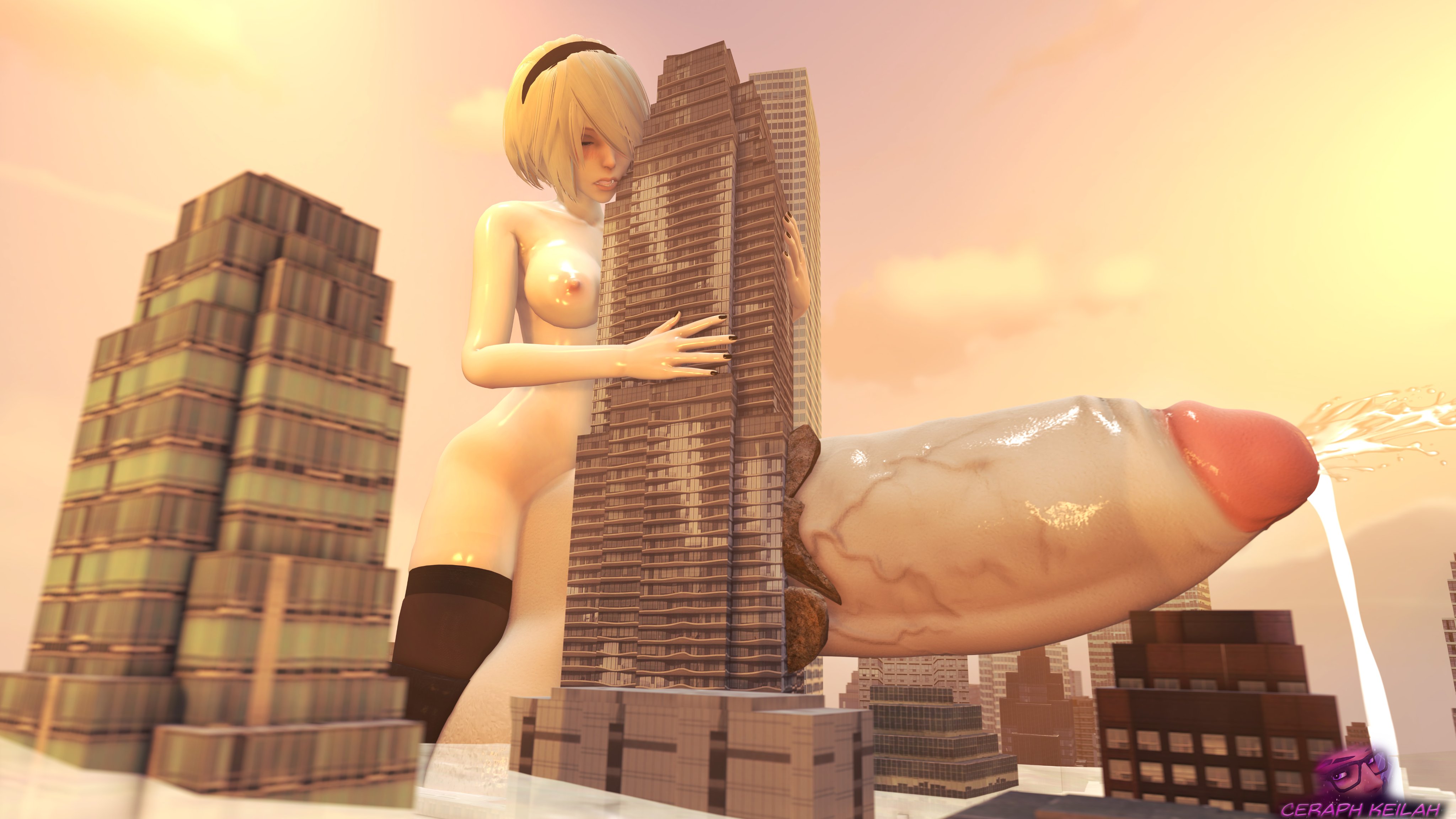 1futa, 3d, areolae, balls, breasts, building, building penetration, building sex, ceraph keilah, city, cum, cumshot, destruction, futa giantess, futa only, futanari, giant futa, giantess, headband, huge cock, hyper, hyper penis, intersex, light skin, light-skinned futa, macro, macro futa, mostly nude, nier: automata, nude, nude futa, penis, solo, white hair, yorha 2b