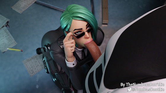 3d, ass, blowjob, envoy (fortnite), female, fortnite, fortnite: battle royale, green hair, just the tip, male, oral, suit, sunglasses, sunglasses on head, tagme, thenumbersdon'tlie, unseen male face