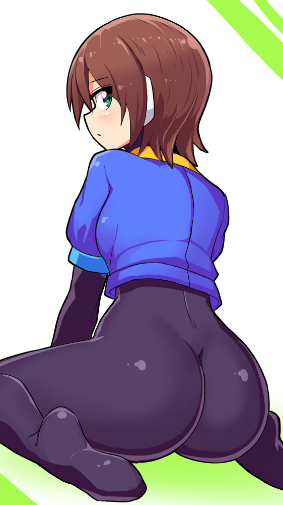 1girls, aile, ass, ass focus, big ass, bodysuit, brown hair, cougar1404, female, green eyes, mega man, mega man zx, short hair, solo, tomboy