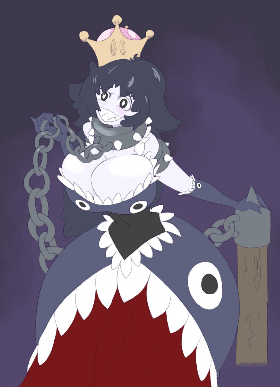 black_dress breasts chain_chomp chains chompette fangs female imric1251 mario_(series) new_super_mario_bros._u_deluxe nintendo super_crown