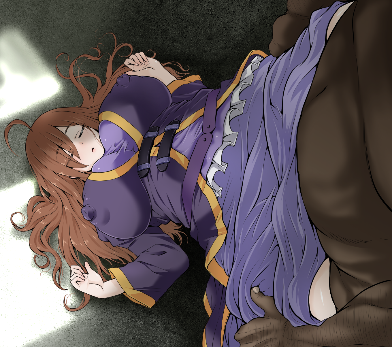 ahemaru, breasts, dark skin, dark-skinned male, erect nipples under clothes, female, huge breasts, kono subarashii sekai ni shukufuku wo!, male, sleep molestation, sleep sex, sleeping, somnophilia, tagme, wiz (konosuba)