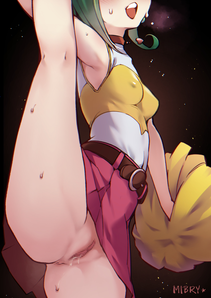 1girls, anus, ass, breasts, censored, female, female only, green hair, kotori mizuki, mibry (phrysm), mosaic censoring, open mouth, pussy, pussy juice, small breasts, solo, sweat, tori meadows, yu-gi-oh!, yu-gi-oh! zexal