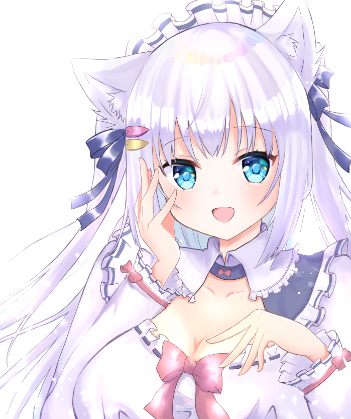 1girls big_breasts blue_eyes breasts clothing dog_ears dog_girl dress maid maid_headdress maid_uniform mishiro_shirayuki negiatto noripro virtual_youtuber white_hair