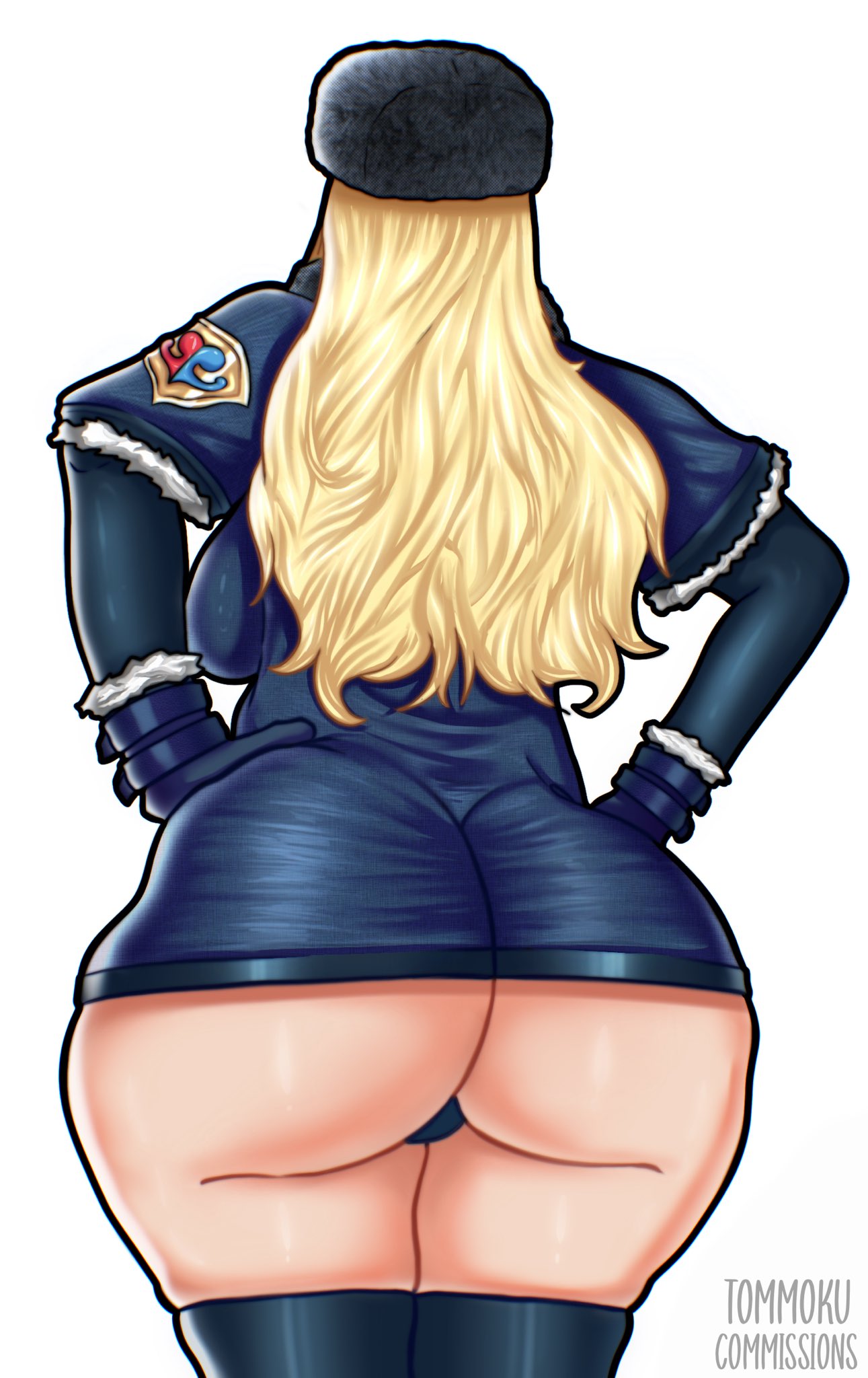 1girls artist_name ass ass_focus black_gloves black_legwear black_panties blonde_hair breasts busty butt butt_crack coat curvy dress fur_hat fur_trim gloves hands_on_hips hat huge_ass kolin large_breasts legwear long_hair panties pawg rear_view simple_background solo standing street_fighter street_fighter_v thick_thighs thighhighs thighs tight_clothing tight_dress tommoku underwear ushanka venus_body voluptuous wavy_hair white_background wide_hips winter_clothes winter_coat zettai_ryouiki