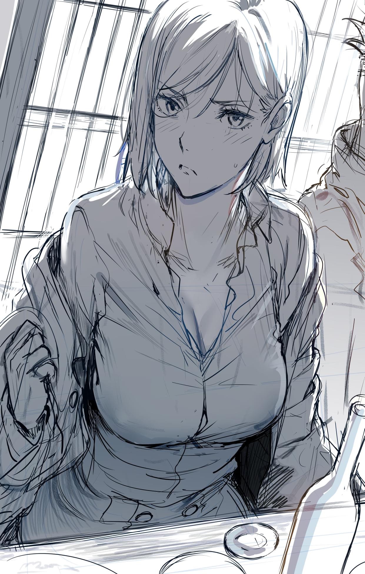 big breasts, breasts, female, hews hack, jujutsu kaisen, kugisaki nobara, nipples, nipples visible through clothing, sketch