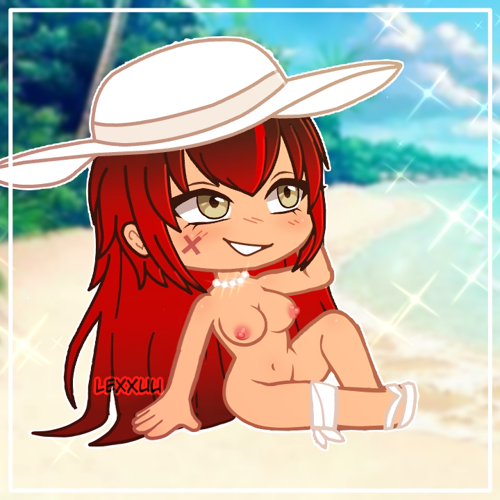 1girls beach beach_background big_breasts blush breasts brown_eyes edit female gacha gacha_club gacha_life hat hazel_eyes hourglass_figure jewelry large_breasts lexxuu long_hair naked naked_female naked_footwear naked_hat naked_with_shoes_on necklace nude pearl_necklace public public_exposure public_nudity red_hair sitting smile tagme thick_ass thick_thighs