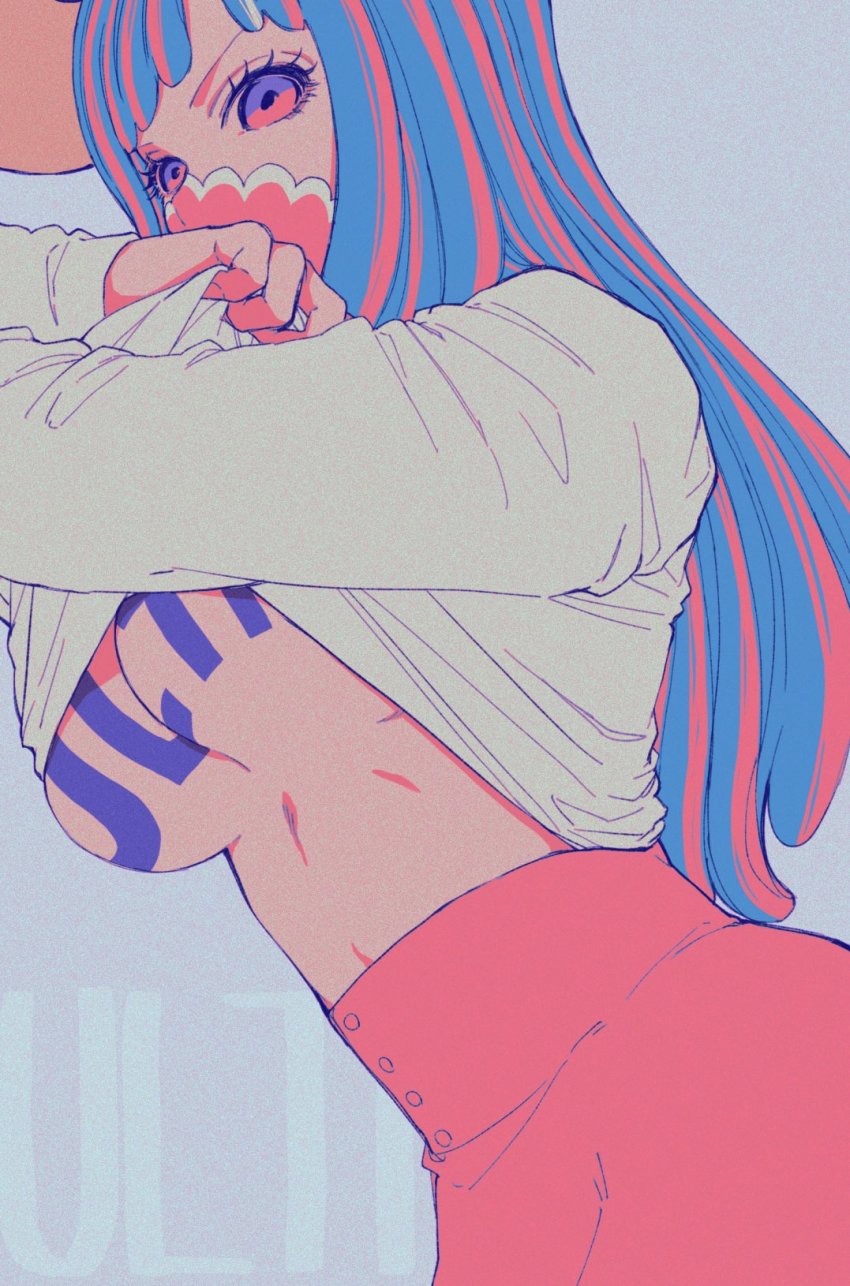 1girls, big breasts, blue hair, blue-haired female, breasts, female, female focus, female only, one piece, tagme, teasing, ulti (one piece), zhi (okkyoyo)