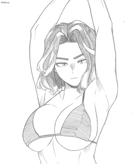 armpits arms_up big_breasts bikini bikini_top buff deadpan fit fit_female kaina_tsutsumi lady_nagant looking_at_viewer my_hero_academia rakkusu sketch