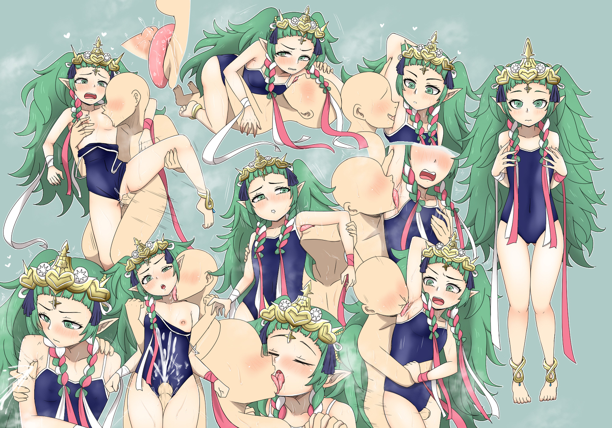 1boy, 1girls, armpit licking, armpit sex, armpits, blush, breasts, cum, cumshot, ejaculation, faceless male, female, fire emblem, fire emblem: three houses, green eyes, green hair, headwear, ivancyxic, long hair, male, nintendo, pointy ears, pussy, sex, small breasts, sothis (fire emblem), swimsuit, swimsuit aside, thigh gap, thigh sex, uncensored, vaginal penetration
