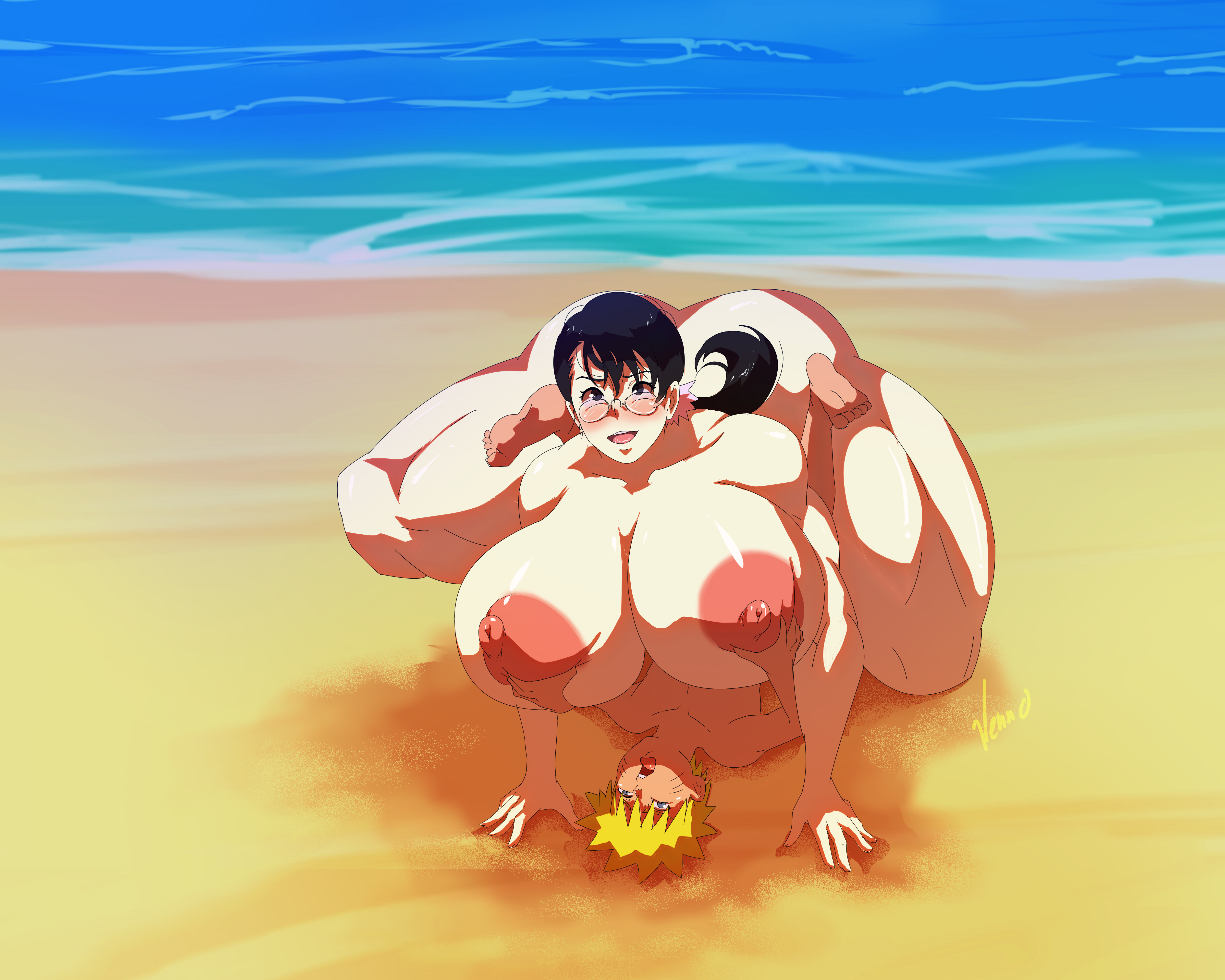 1boy, 1girls, amazon position, amazonian mating press, ass, background, beach, big ass, big breasts, big butt, big dom small sub, big muscles, big nipples, breast grab, breast hold, breast squeeze, breast squish, breasts, breasts out, cattleya, crossover, curvy, female, female on top, femdom, gigantic breasts, large breasts, larger female, male, mating press, mature female, milf, muscles, muscular, muscular arms, muscular female, muscular legs, naruto, naruto (series), naruto shippuden, nipples, nude, nude female, nude male, pussy, queen's blade, sex, smaller male, straight, thick thighs, uzumaki naruto, vaginal penetration, venno