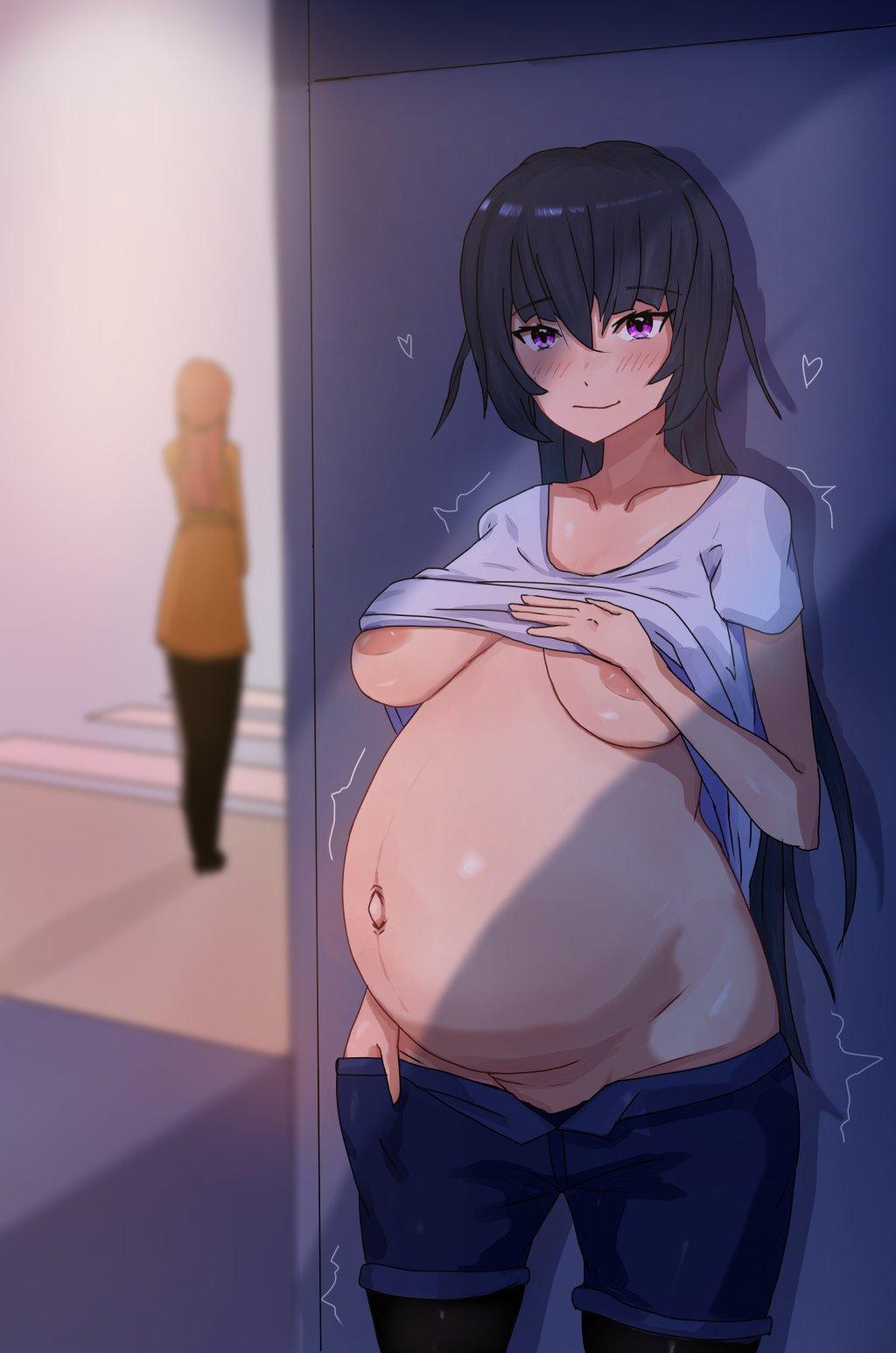 1girls, areolae, asabo5, breasts, female, huge belly, linea nigra, pregnant, ready to pop, solo focus