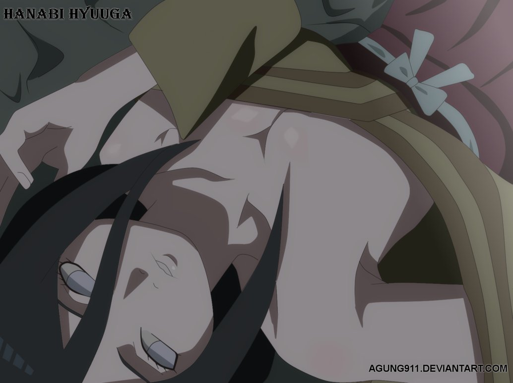 agung911, artist name, bare shoulders, bed, big breasts, boruto: naruto next generations, breasts, brown hair, character name, cleavage, dark, deviantart, female, from above, hair between eyes, hakama, hakama skirt, huge breasts, hyuuga hanabi, kimono, light skin, light-skinned female, long hair, looking at viewer, lying, lying on back, mostly clothed, naruto, naruto (series), night, no bra, off shoulder, paipan, pale skin, pale-skinned female, parted lips, shounen jump, skirt, solo, solo focus, teasing, text, url, viewed from above, violet eyes, watermark, web address