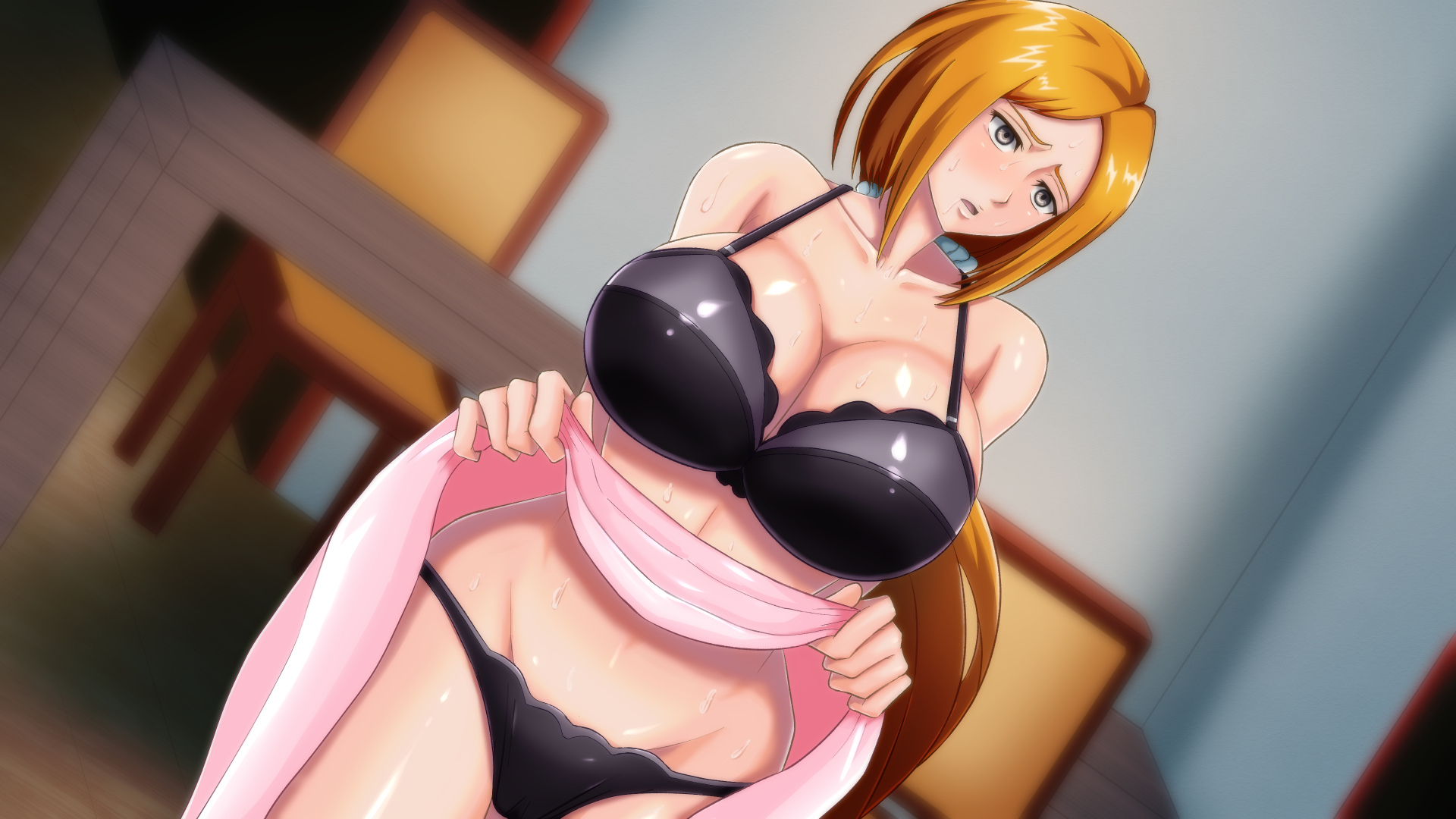 1girls, aged up, big breasts, bleach, blush, bra, breasts, breasts bigger than head, cameltoe, cleavage, curvaceous, curvy, curvy body, curvy female, curvy figure, empty eyes, female, female only, horny, housewife, huge breasts, indoors, inoue orihime, lifted by self, long hair, mature, mature female, milf, panties, parted bangs, ponytail, pussy, shiny, shiny hair, shiny skin, sinabi, skirt, skirt lift, slim waist, solo, sweat, sweatdrop, sweating, underwear, voluptuous, wide hips