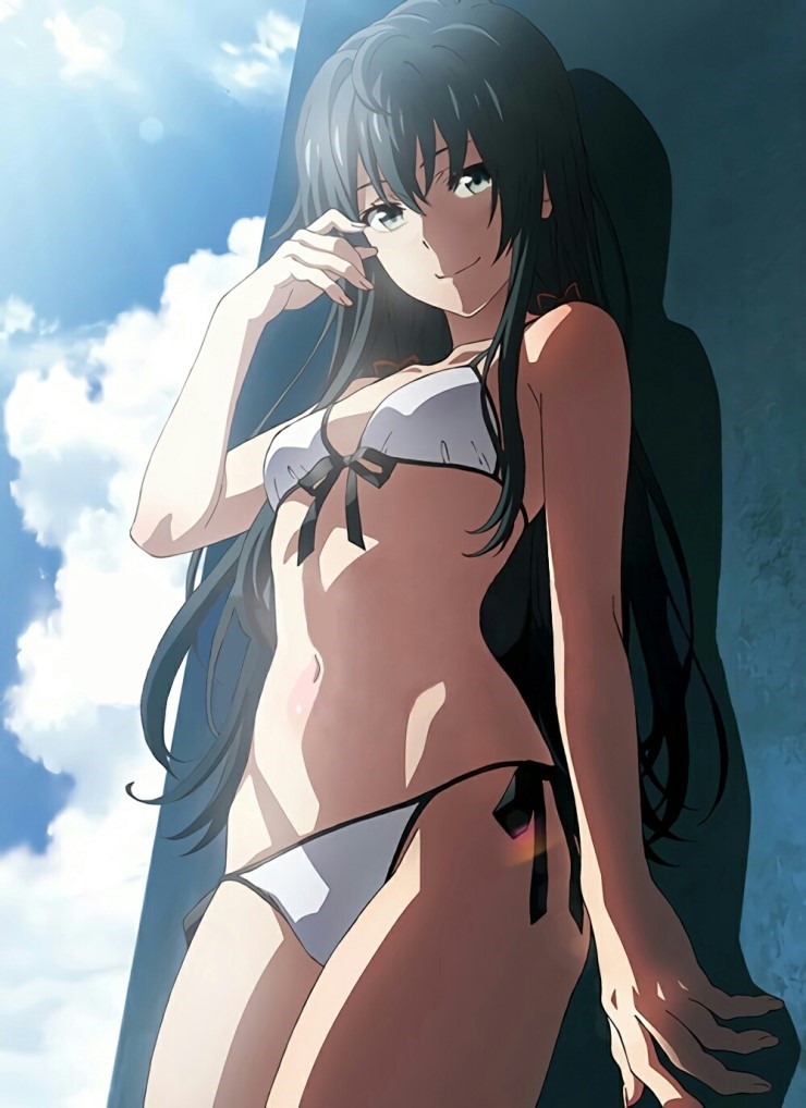 black_hair blue_eyes blush bra breast_slip breasts female from_behind hair_ornament hair_ribbon inanaki_shiki lingerie long_hair looking_at_viewer my_teen_romantic_comedy_snafu nude_filter_request open_clothes pantsu posterior_cleavage ribbon school_uniform simple_background small_breasts solo tagme thighhighs underwear yukinoshita_yukino