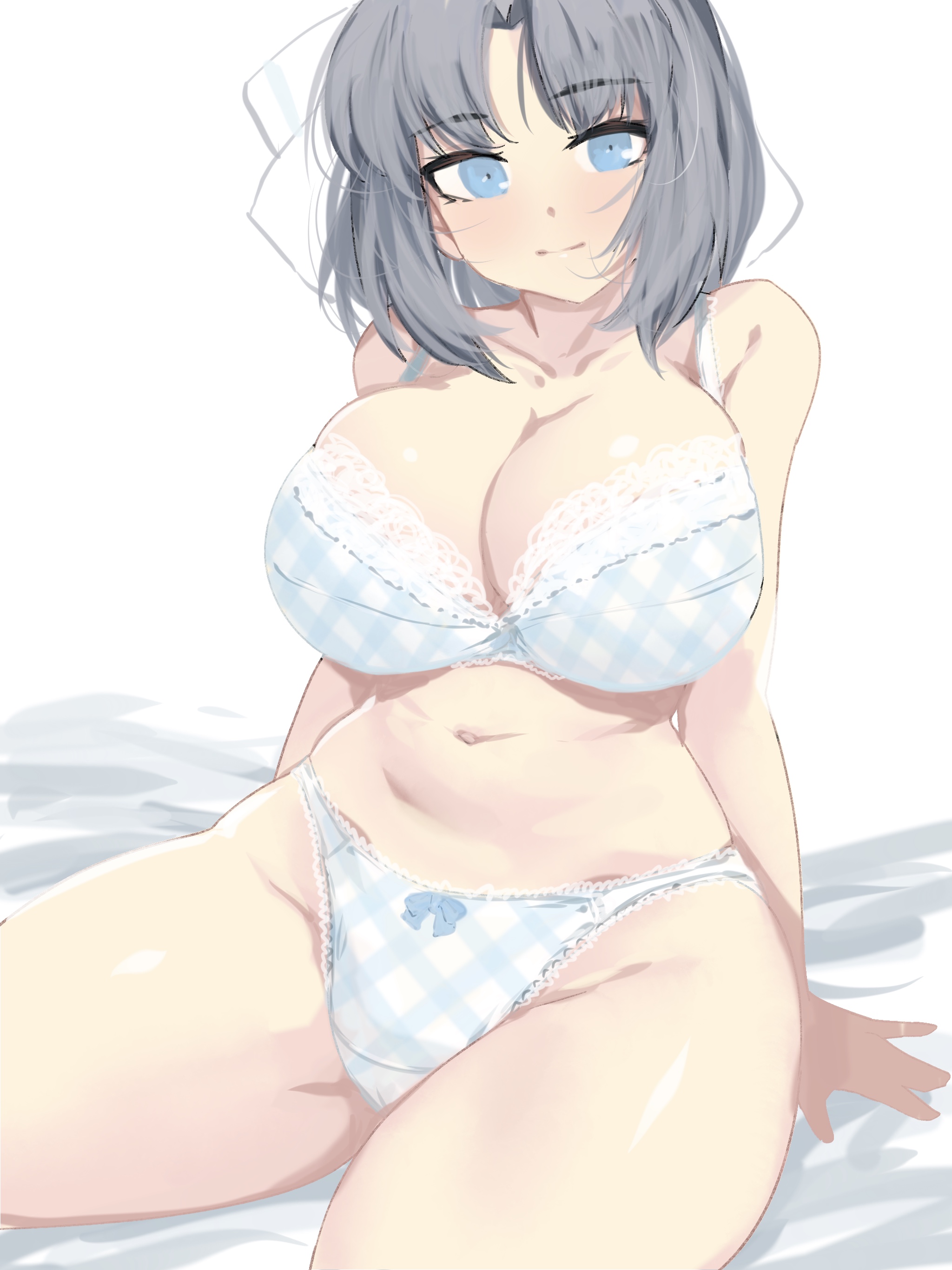 1girls, 2021, big breasts, bra, breasts, female, female focus, female only, kumako (kumakonoh), lace, lace-trimmed bra, lace-trimmed panties, looking at viewer, panties, senran kagura, simple background, solo, solo female, solo focus, underwear, white background, yumi (senran kagura)