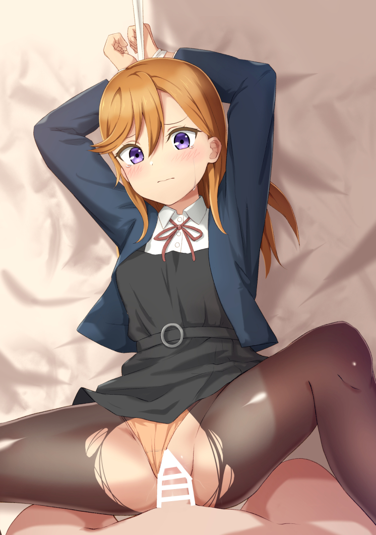 1boy, 1girls, bdsm, blush, bondage, clothed female nude male, clothed sex, dominant male, domination, female, femsub, love live!, love live! superstar!!, male, maledom, missionary position, orange hair, orange panties, panties, pantyhose, penetration, penis, pov, purple eyes, pussy, ripped clothing, ripped pantyhose, ripped stockings, school uniform, schoolgirl, shibuya kanon, short hair, skirt, spread legs, spread pussy, submissive female, tears, tied hands, torn pantyhose, vagina, vaginal penetration, vaginal sex