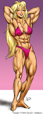 abs bikini blonde_hair breasts dcmatthews female long_hair muscles muscular muscular_female solo tetsuko