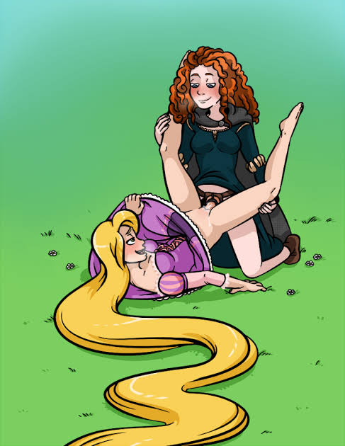 2girls blonde_hair blushing_at_another brave casual celtic clothed_sex crossover disney disney_princess female female_penetrating_female ginger happy_female happy_sex horny_female human lesbian lesbian_sex merida missionary_position multiple_girls outdoors pale_skin pixar pussy rapunzel red_hair redhead scottish smile strap-on strap-on_under_skirt tagme tangled very_long_hair yuri