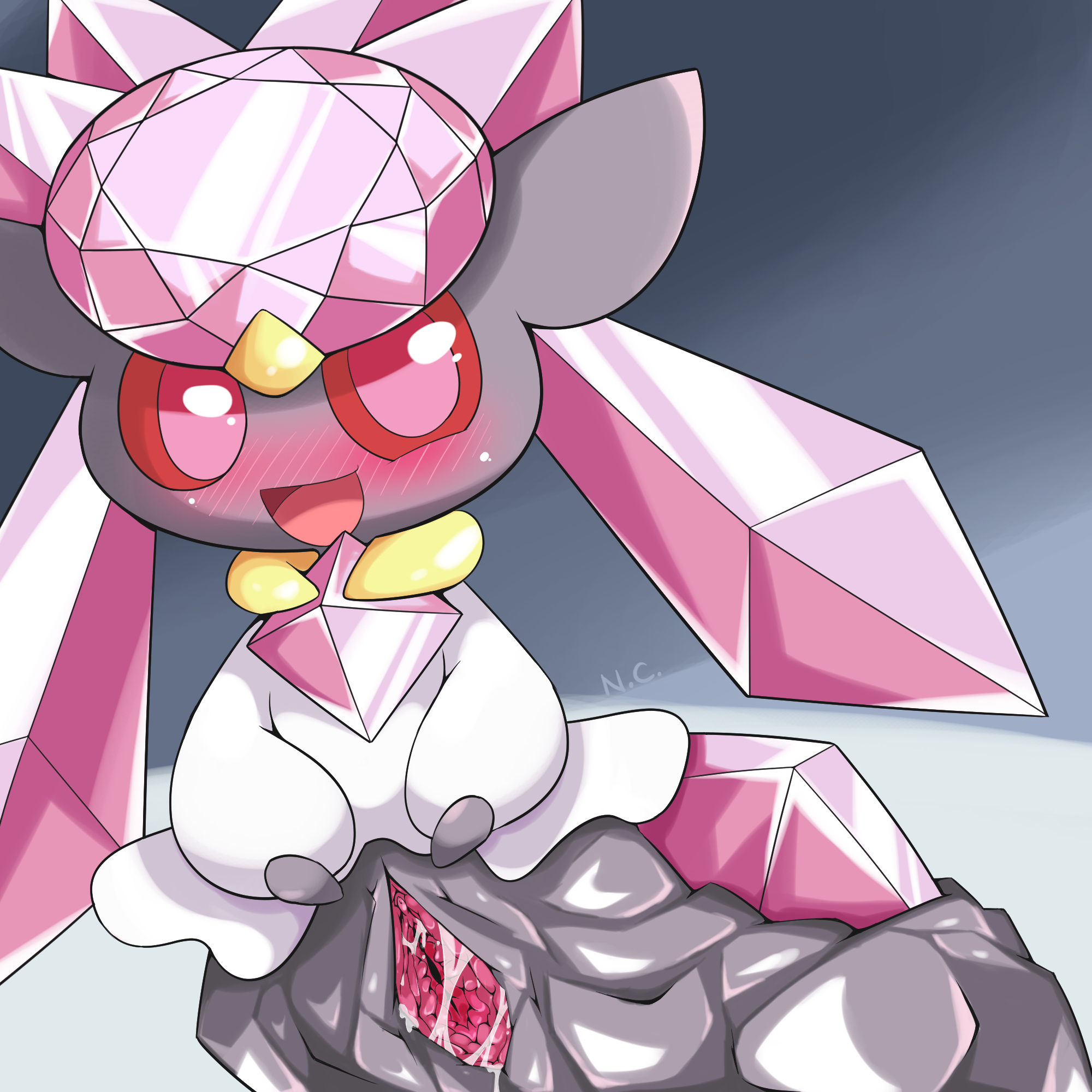 1:1, anthro, colanukl, diancie, female, genitals, hi res, humanoid, legendary pokemon, mythical pokemon, nintendo, pokemon, pokemon (species), pussy, solo, video games