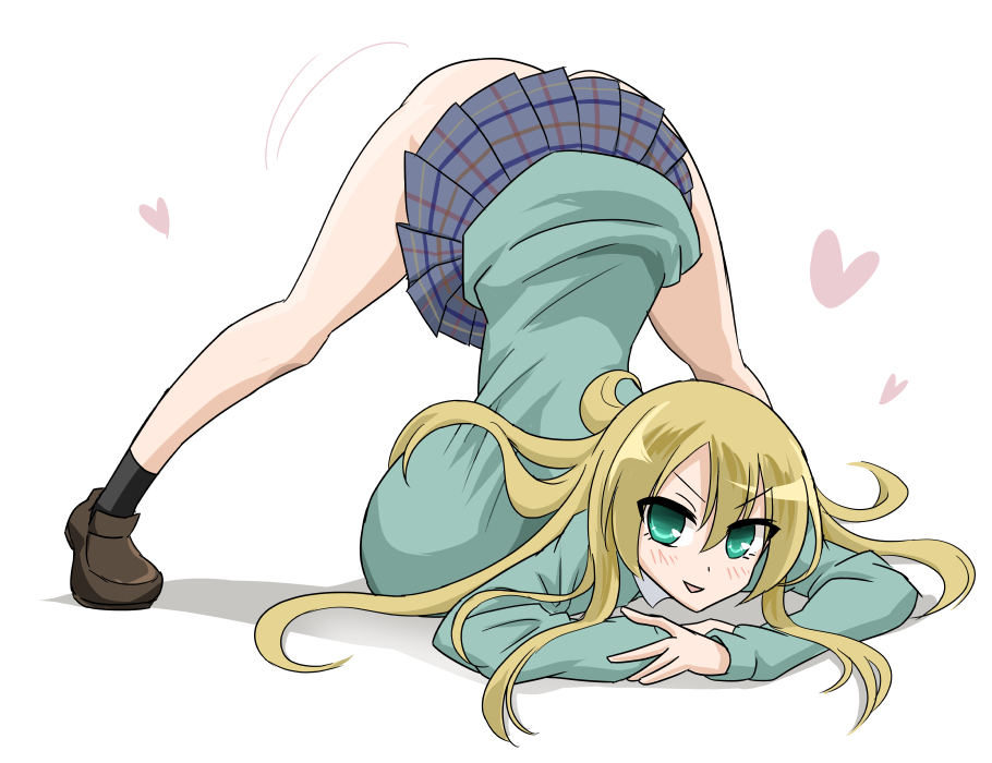 1girls 2021 ass bare_legs big_breasts blonde_hair exposed_ass green_eyes huge_breasts jack-o_pose oohoshi_awai oro_(zetsubou_girl) saki skirt solo solo_female