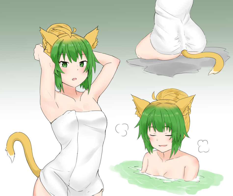 atalanta_(fate) catgirl fate/apocrypha fate/grand_order fate_(series) hot_spring small_breasts tagme towel two-tone_hair yuzu_kiro