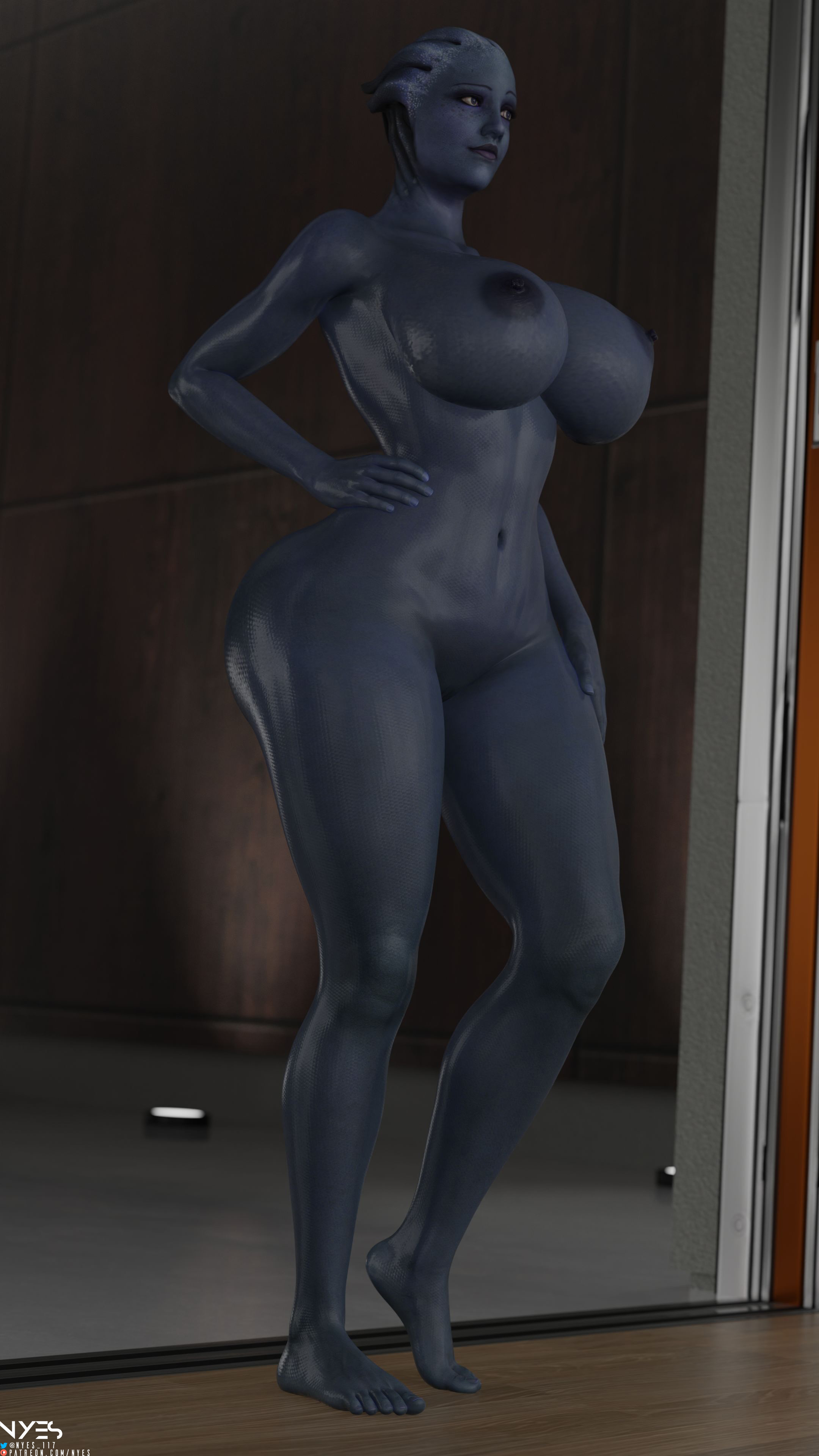 1girls, 3d, 3d (artwork), alien, areolae, asari, ass, big ass, big breasts, blue skin, bolt on tits, breast implants, breasts, curvy, enhanced breasts, fake breasts, female, huge breasts, large ass, large breasts, liara t'soni, mass effect, naked, nipples, nude, nude female, nyes117, plump, pussy, silicone, silicone implants, solo, thick thighs, voluptuous, wide hips