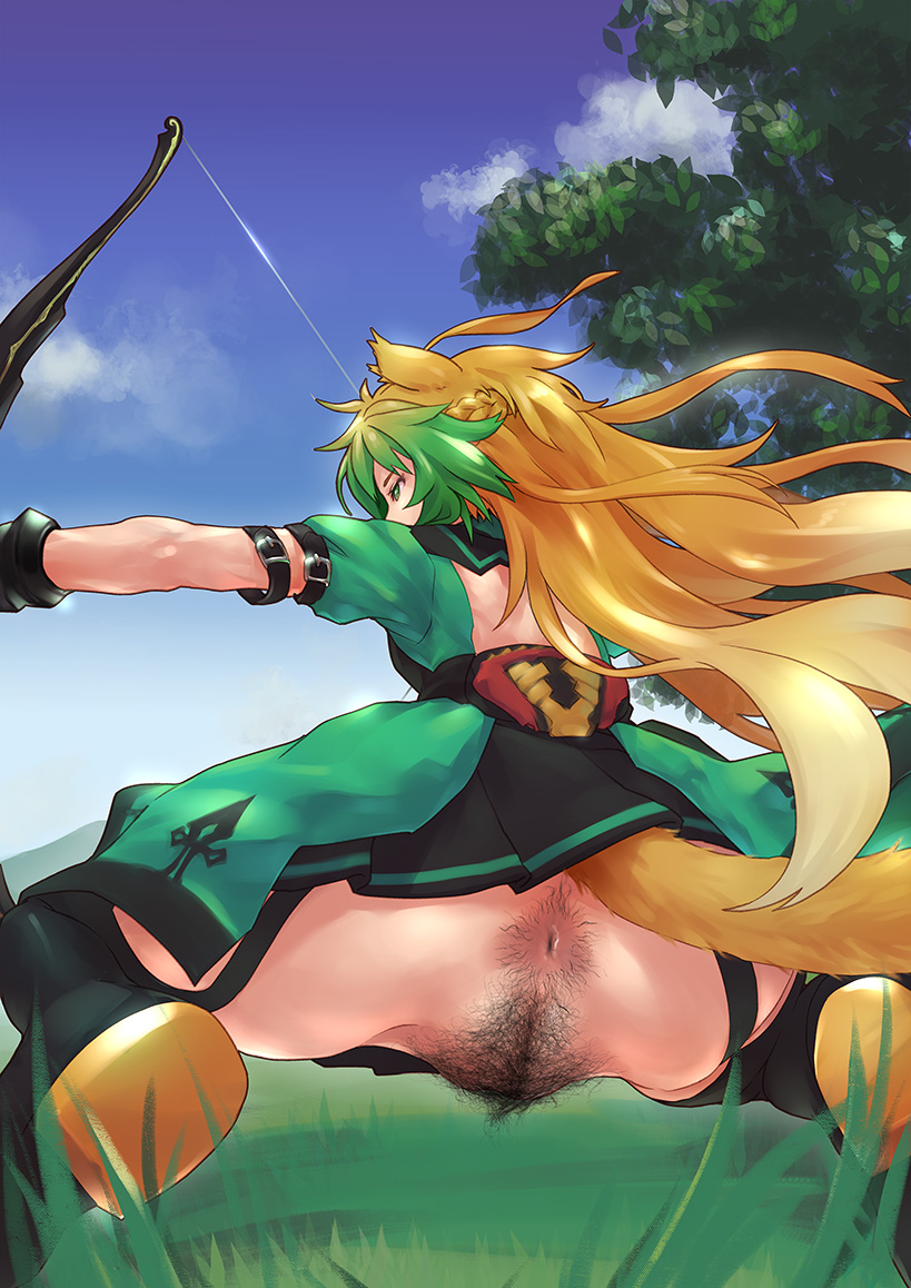 anal_hair anus ass atalanta_(fate) backpussy bottomless bottomless_skirt calpara catgirl fate/apocrypha fate/grand_order fate_(series) female_pubic_hair hairy_pussy long_hair pubic_hair pussy tagme two_tone_hair