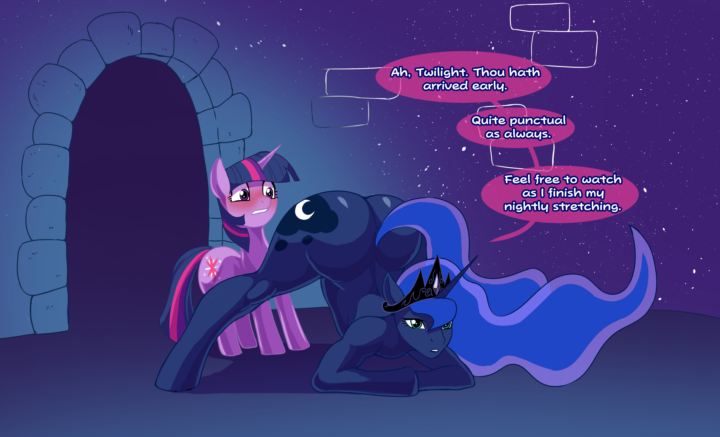 2021, 2girls, alicorn, alternate version available, anthro, ass, ass in face, big ass, big butt, blush, face down ass up, female, female only, feral, feral focus, feral only, friendship is magic, horse, huge ass, jack-o pose, jackochallenge, kokobiel, meme, my little pony, pony, presenting ass, presenting hindquarters, princess luna (mlp), speech bubble, staring at ass, tagme, text, twilight sparkle (mlp), unicorn, yuri